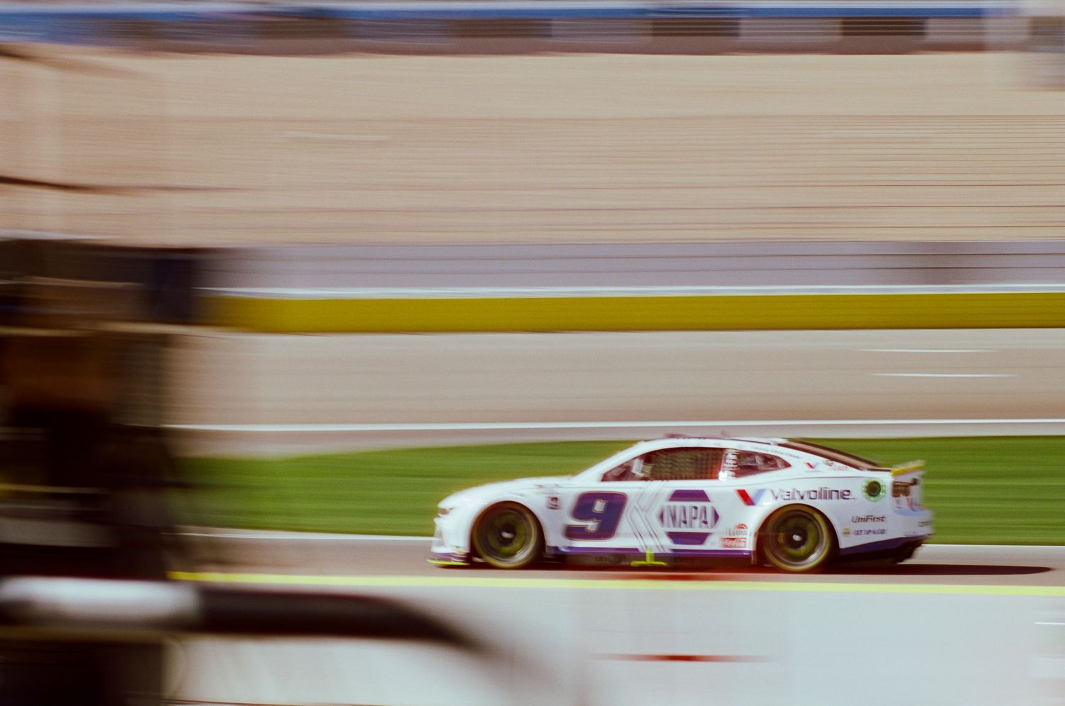 A 35mm film photo from a NASCAR race at Las Vegas Motor Speedway in 2024.