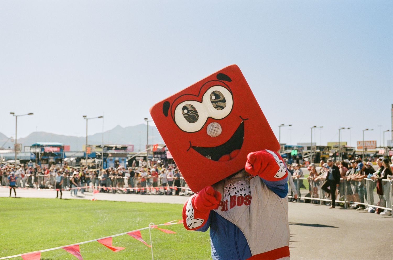 A 35mm film photo from a NASCAR race at Las Vegas Motor Speedway in 2024.