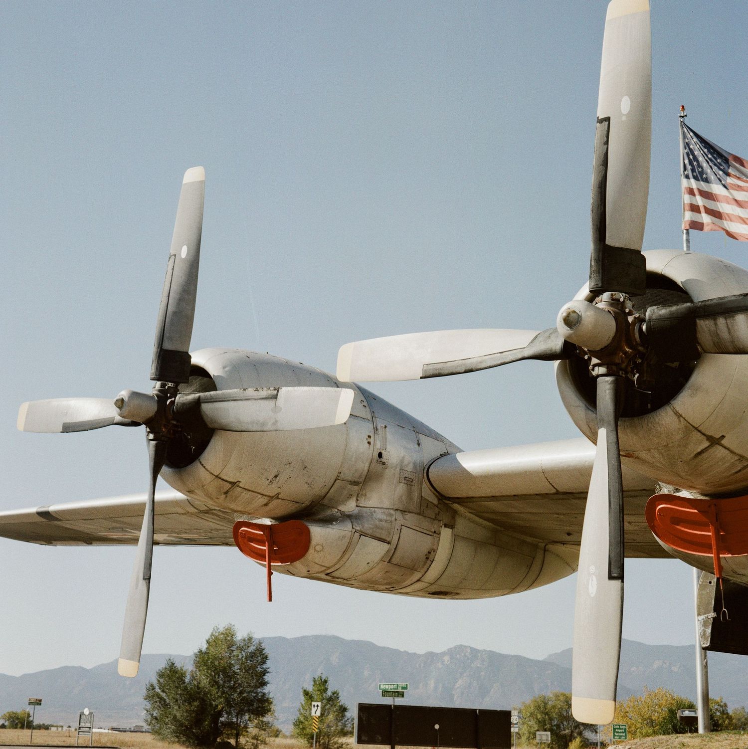A Medium Format film photo of a C-97 repurposed into Colorado Springs' 