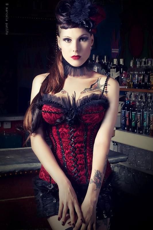 Empowerment boudoir portrait, corset, velvet, tattooed woman, modern pin up , norfolk