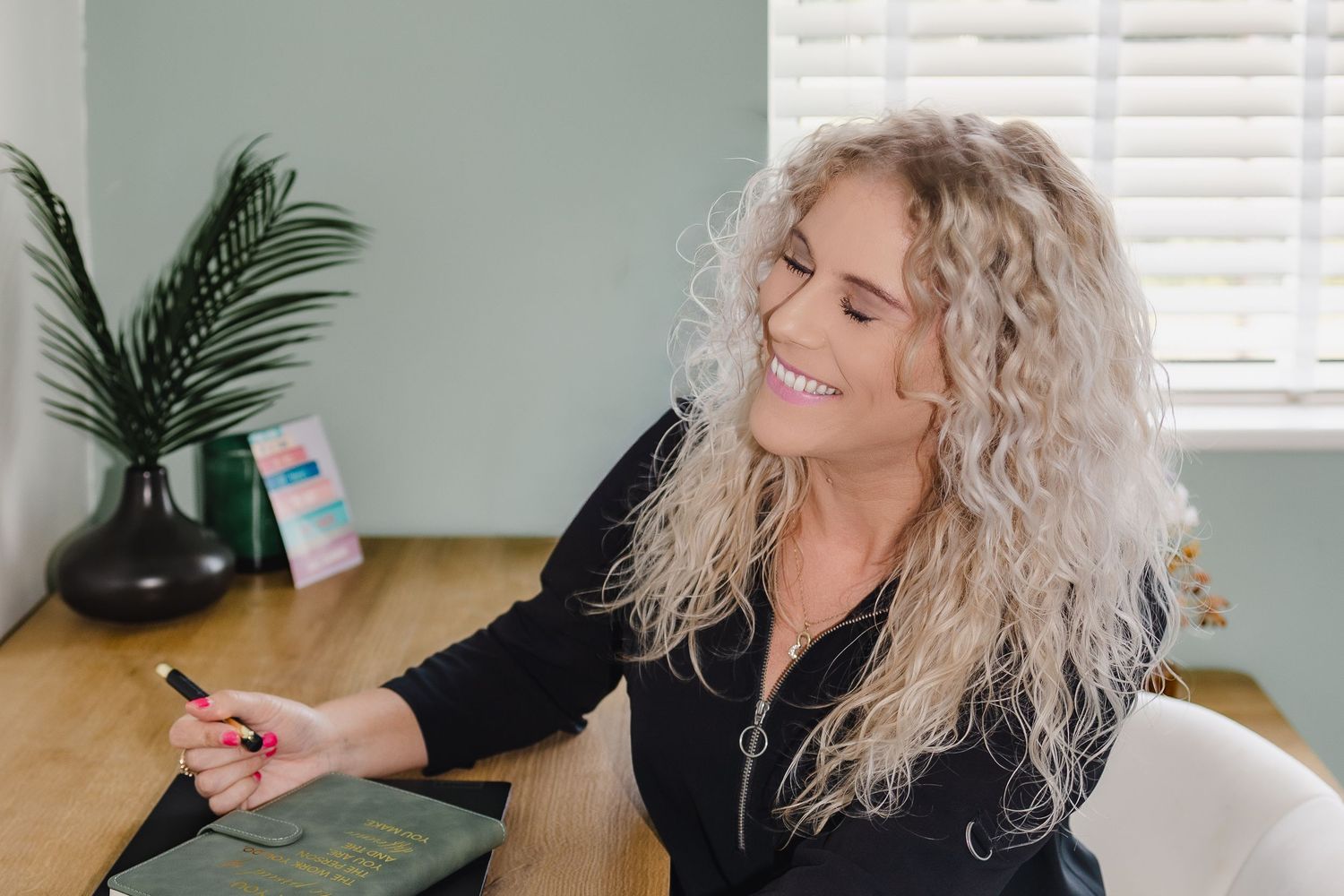 beautiful woman, smiling in office , personal branding lifestyle photography in Norfolk