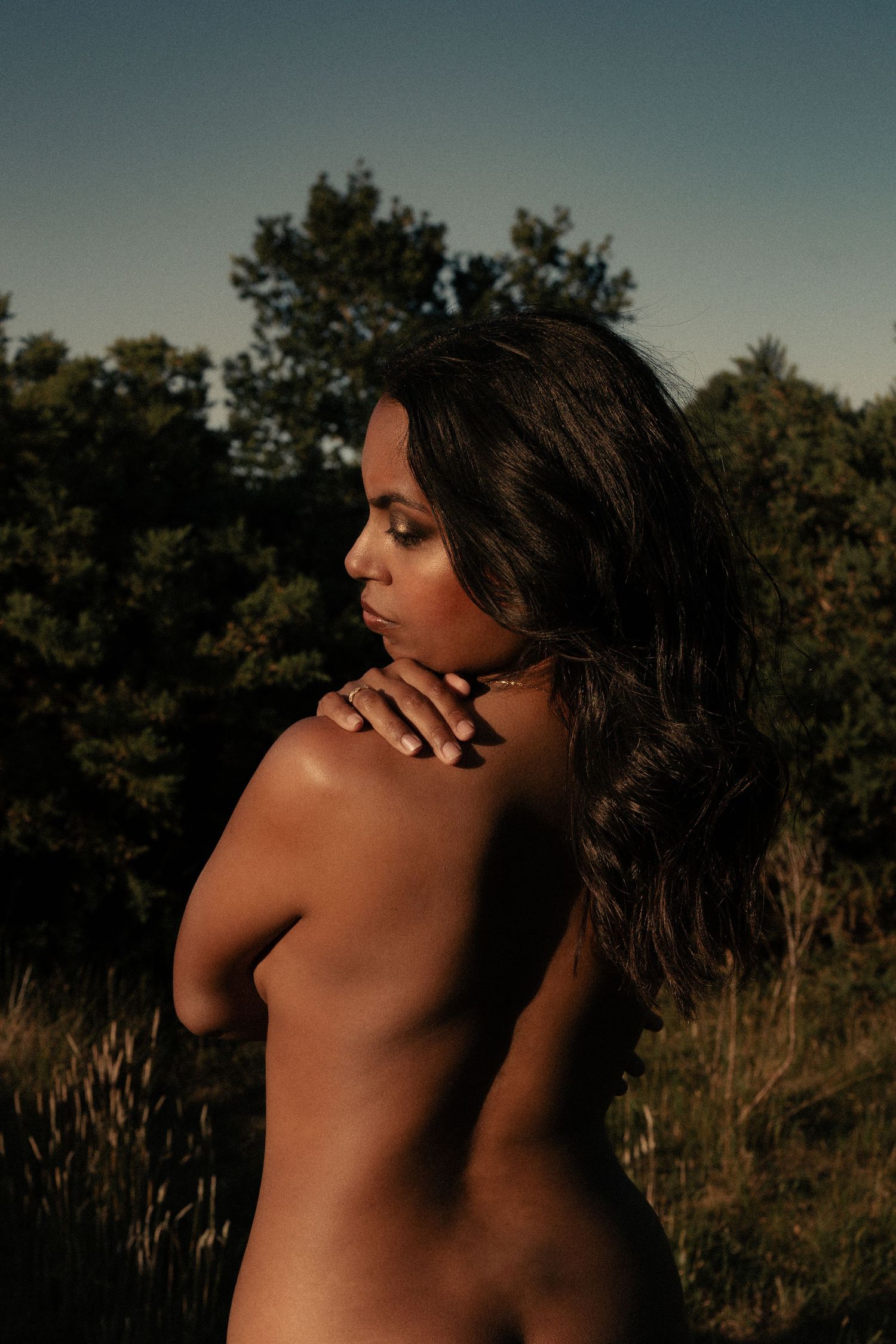 Empowerment portrait from a muse session in a Norfolk field ,nude back beauty captured by the female gaze of Untamed Muses