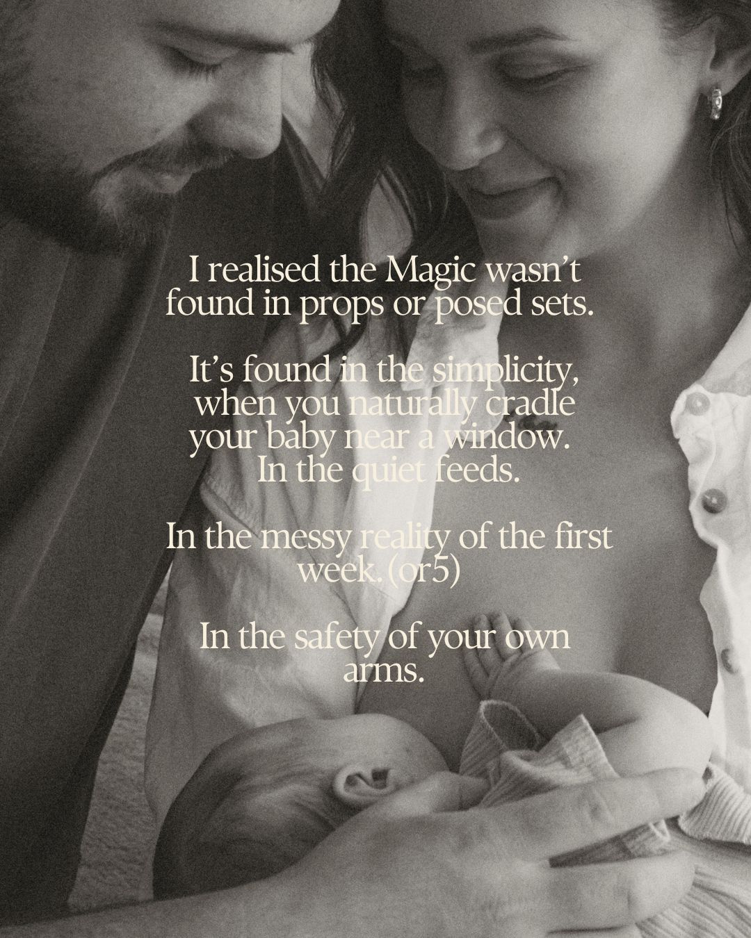 monochrome portrait of parents lovingly gazing upon newborn daughter during natural newborn photoshoot in Thetford by Untamed Muses