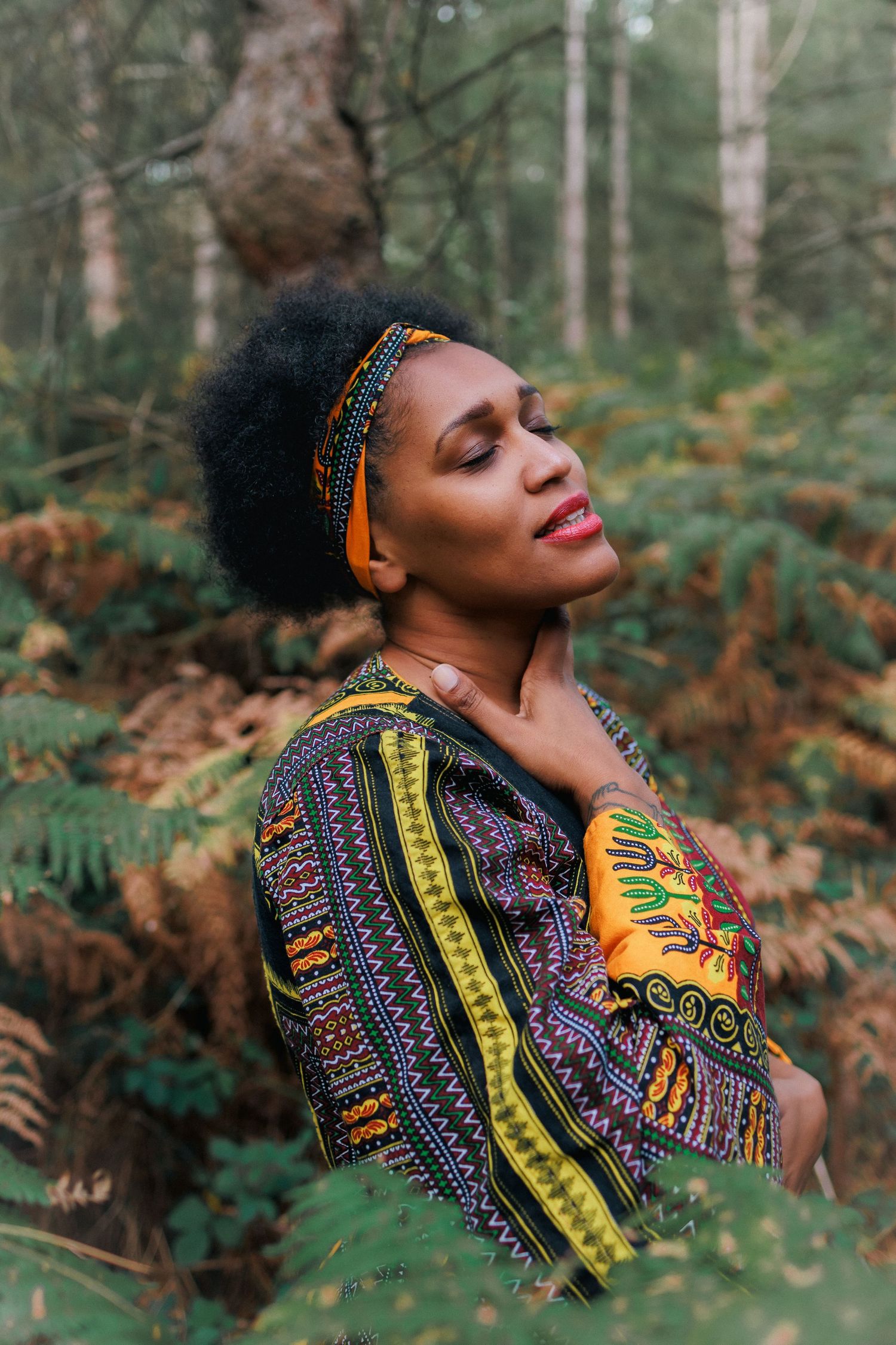 Portrait of beautiful woman in the woods, at one with nature, dripping in feminine magic