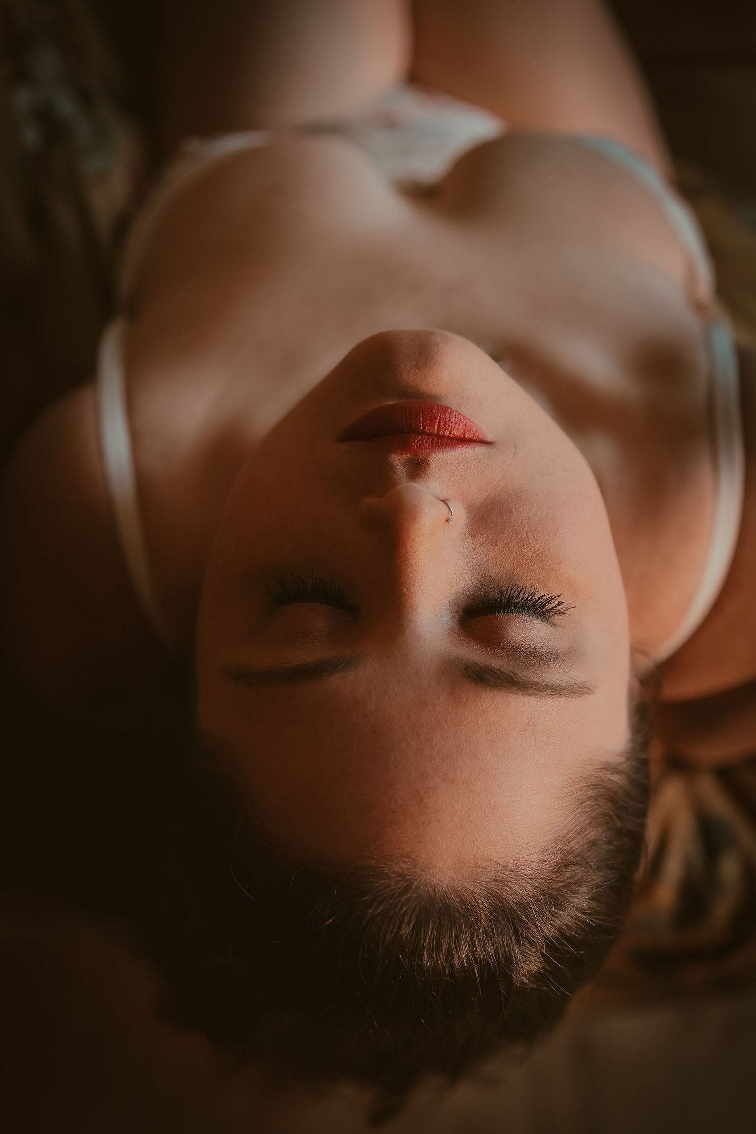 Portrait of a woman ,eyes closed, self reclamation female gaze boudoir empowerment photography in Thetford by Untamed Muses