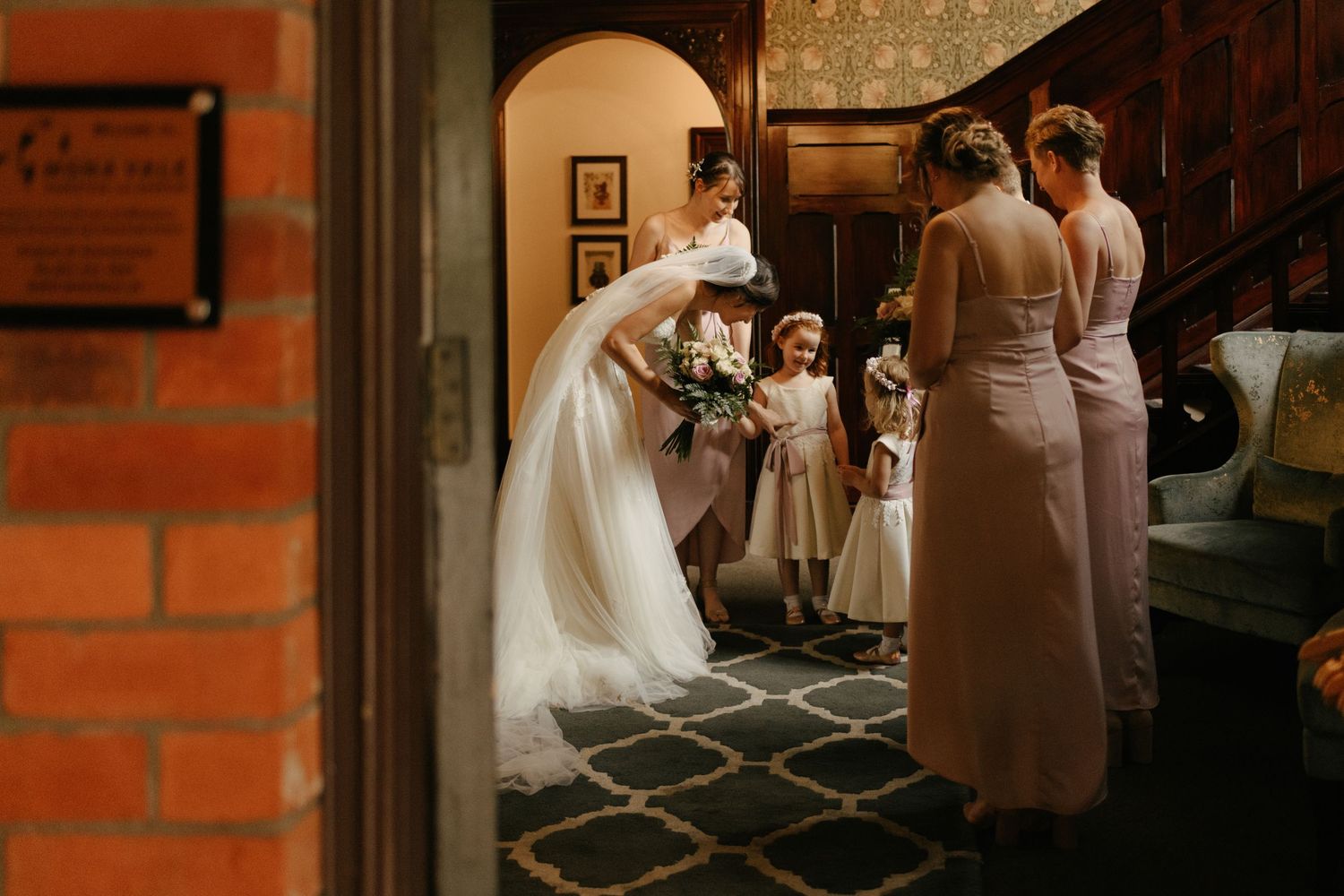 Mona Vale wedding photo with bridal party and flowergirls.
