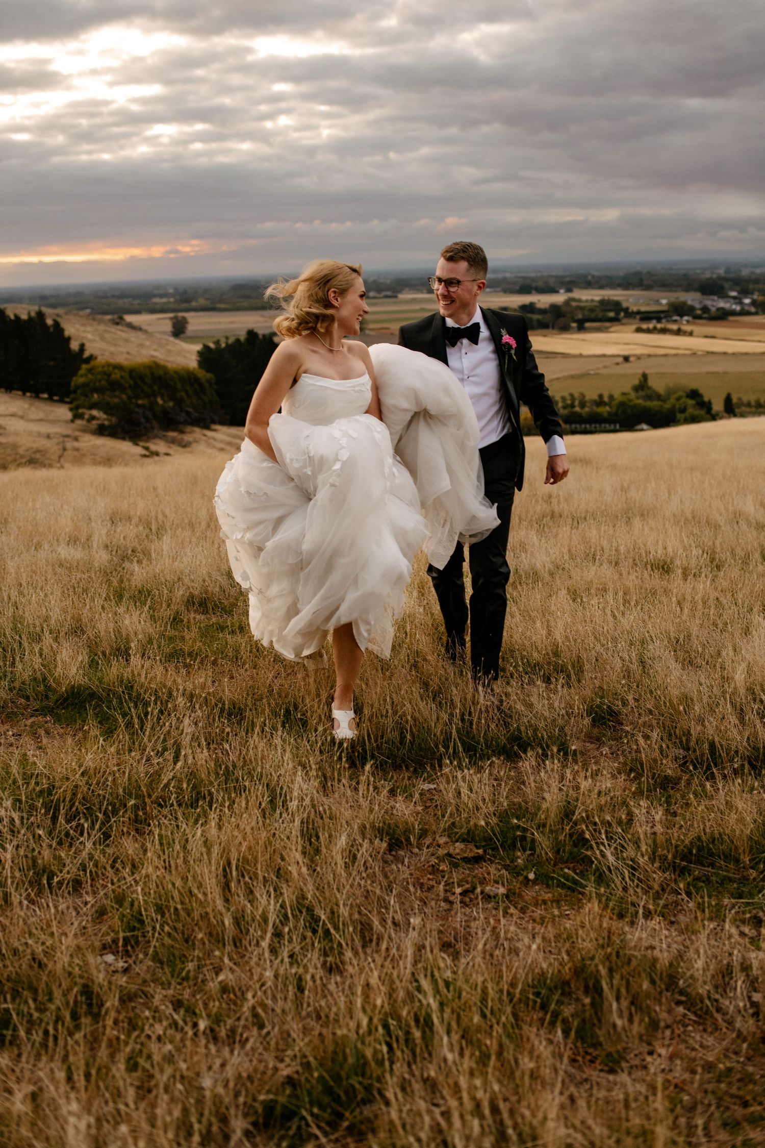 Waipuna Estate sunset photos - up above Cossars Wineshed and Otahuna Lodge