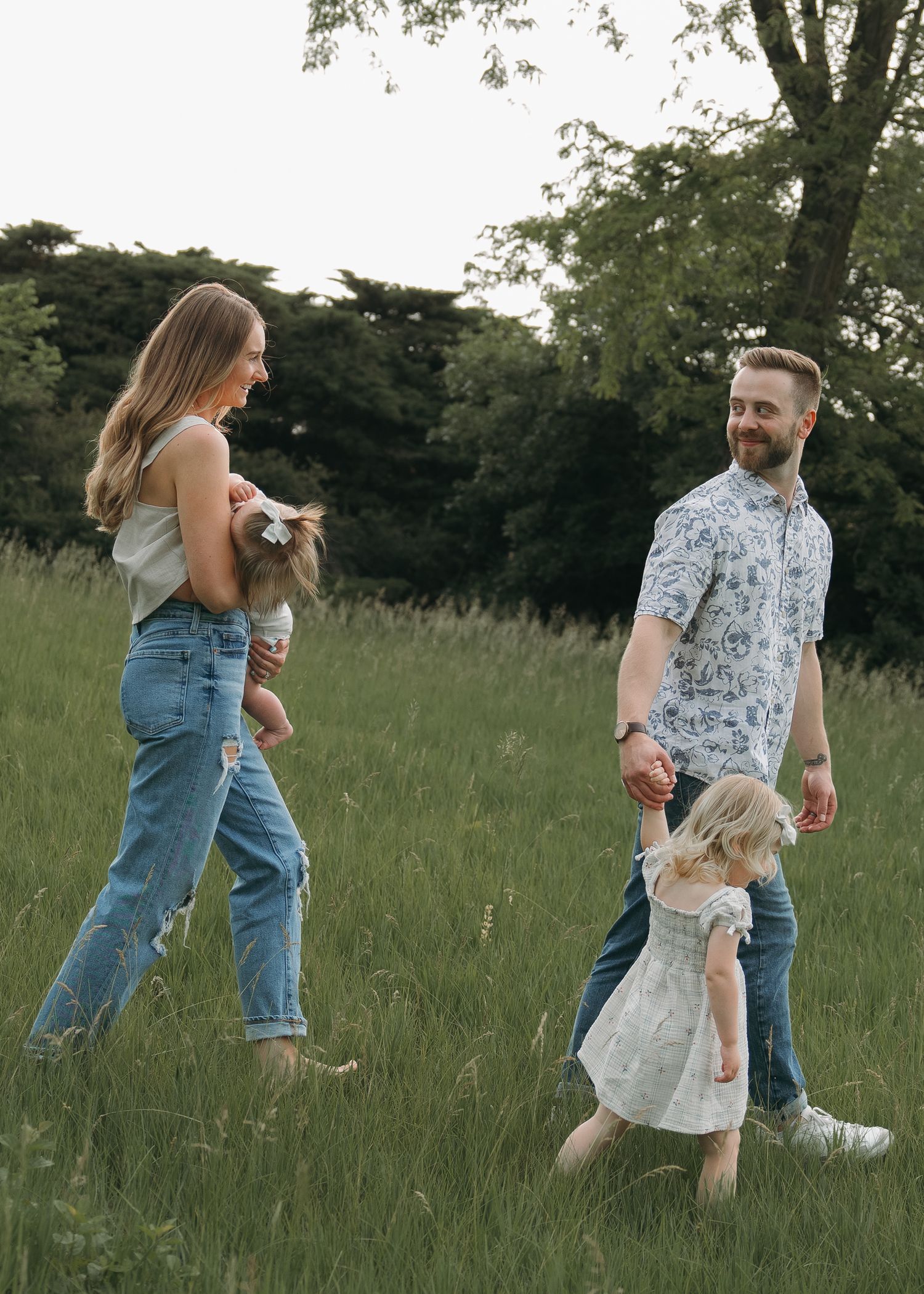 Candid family moment outside