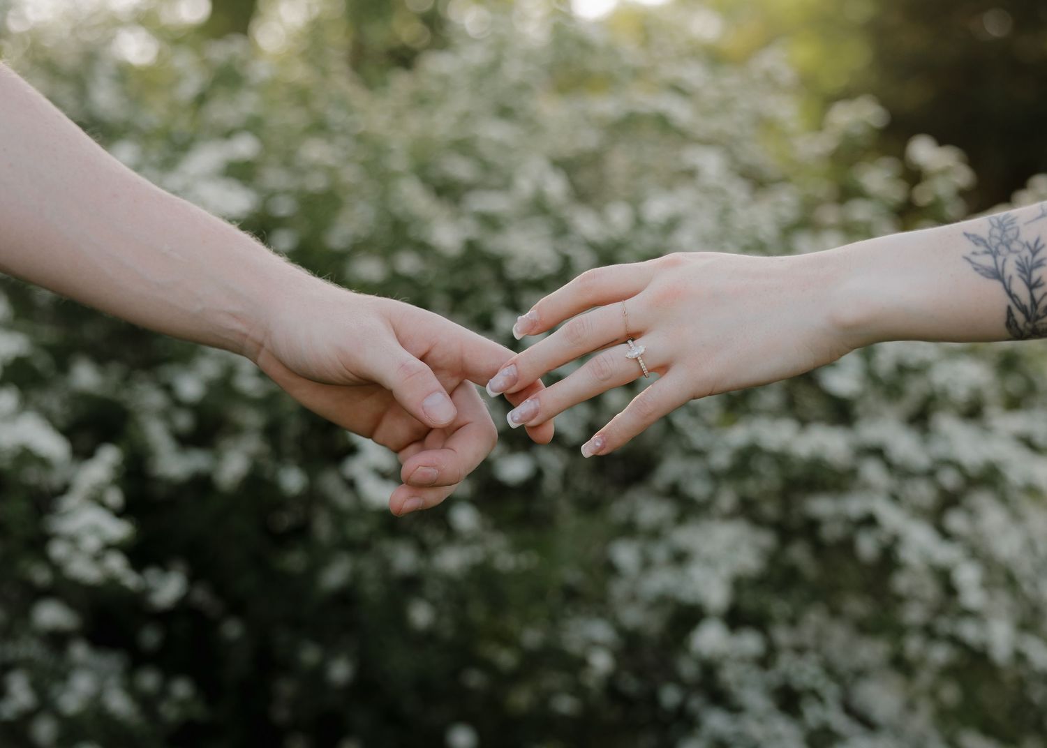 close up ring in floral background during golden hour