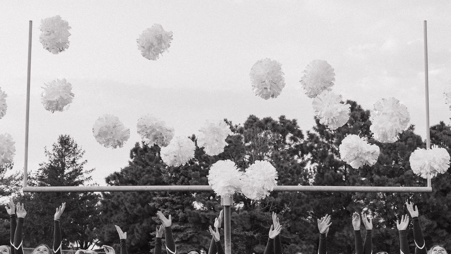 sports cheer team portait with dramatic poms and horizon