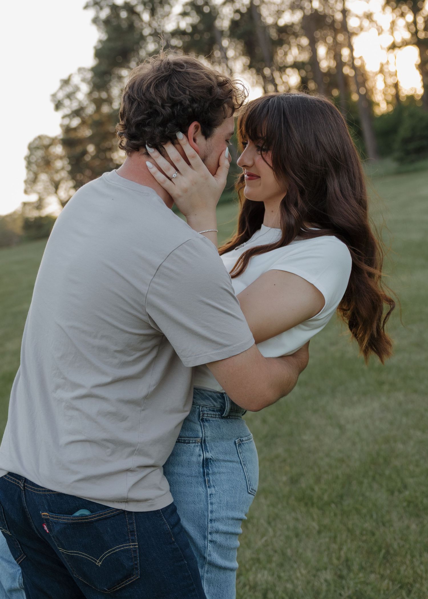 Candid couple laughing together outside