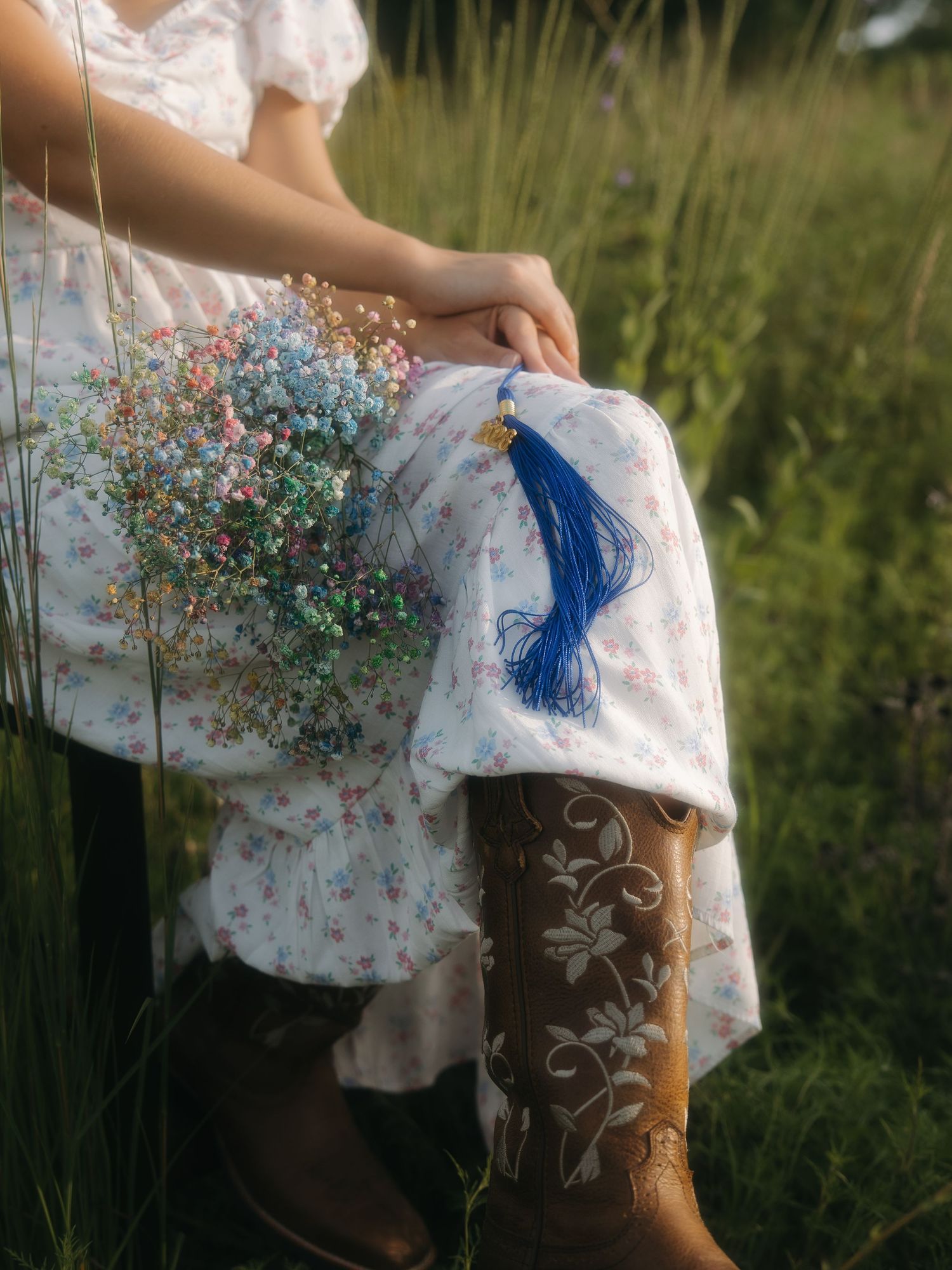 Soft sunset lighting during graduation portraits