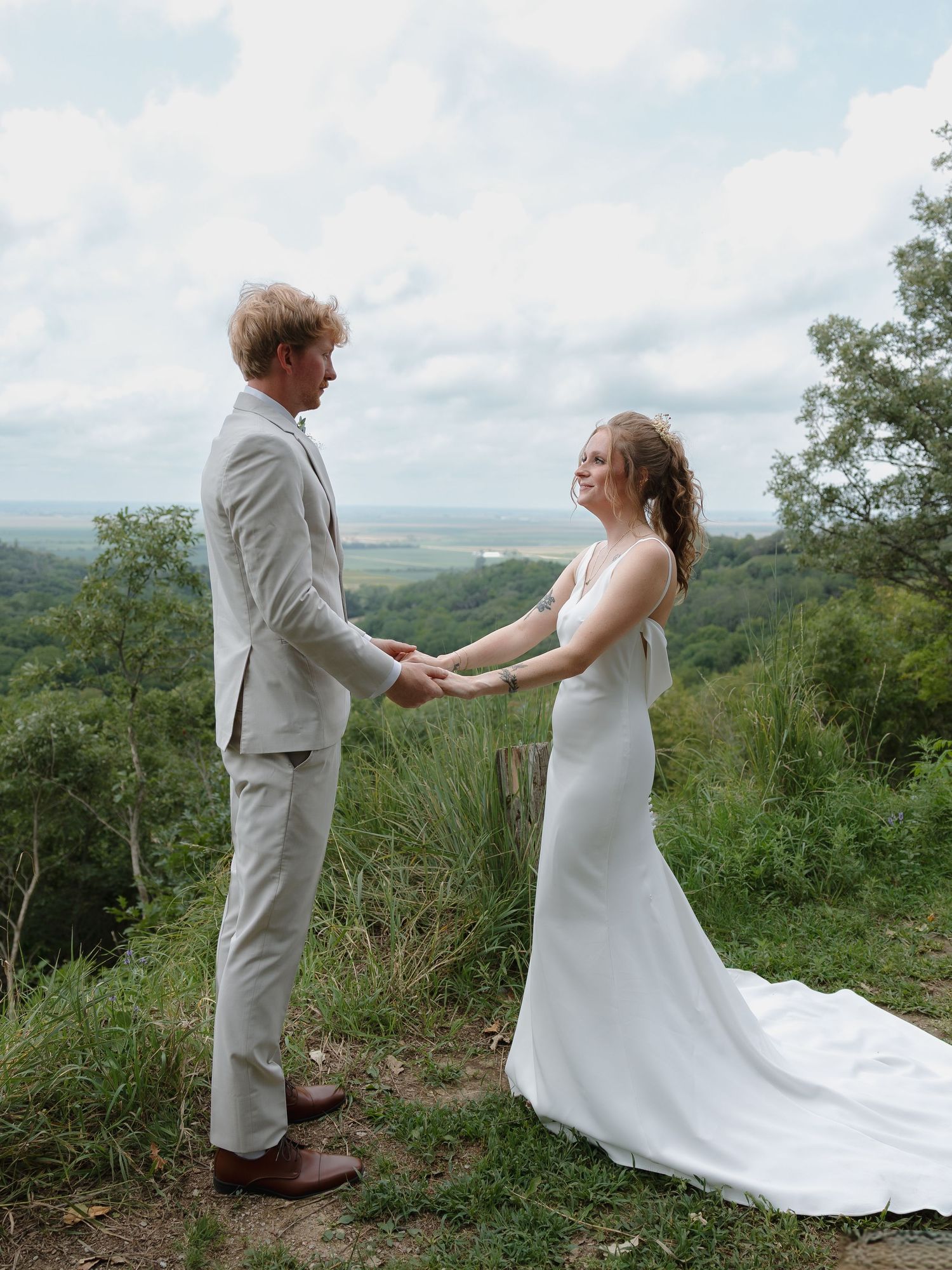 bride and groom formal portrait beautiful background