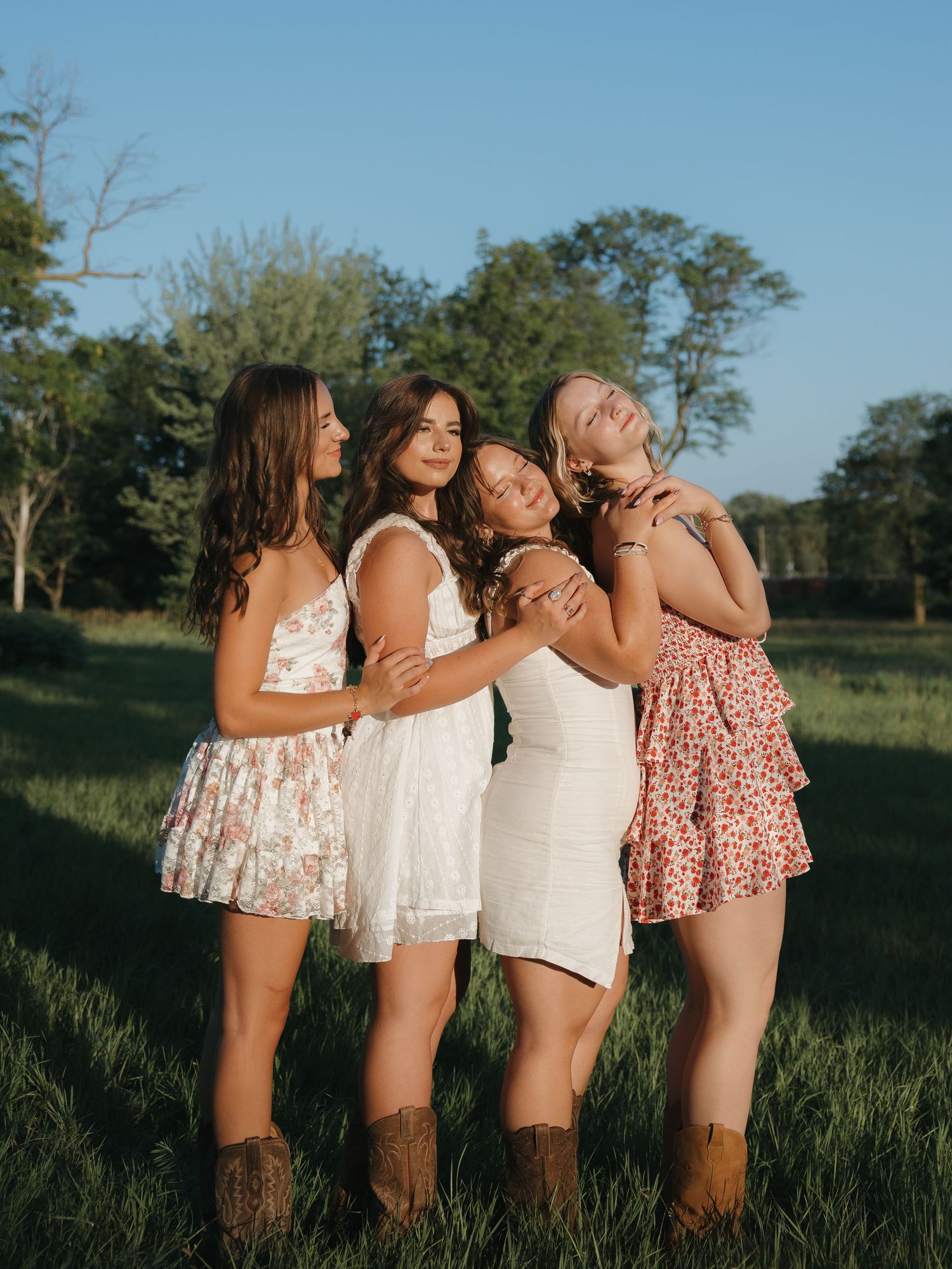 relaxed and candid colorful golden hour group