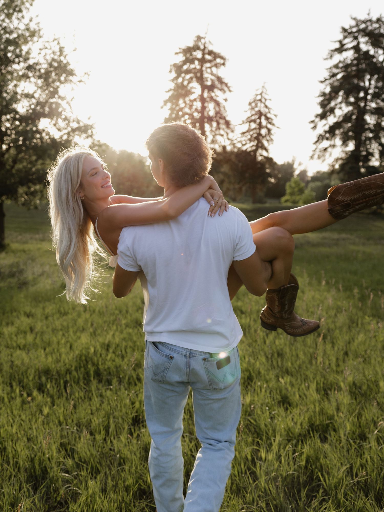 Golden hour engagement session with warm natural light