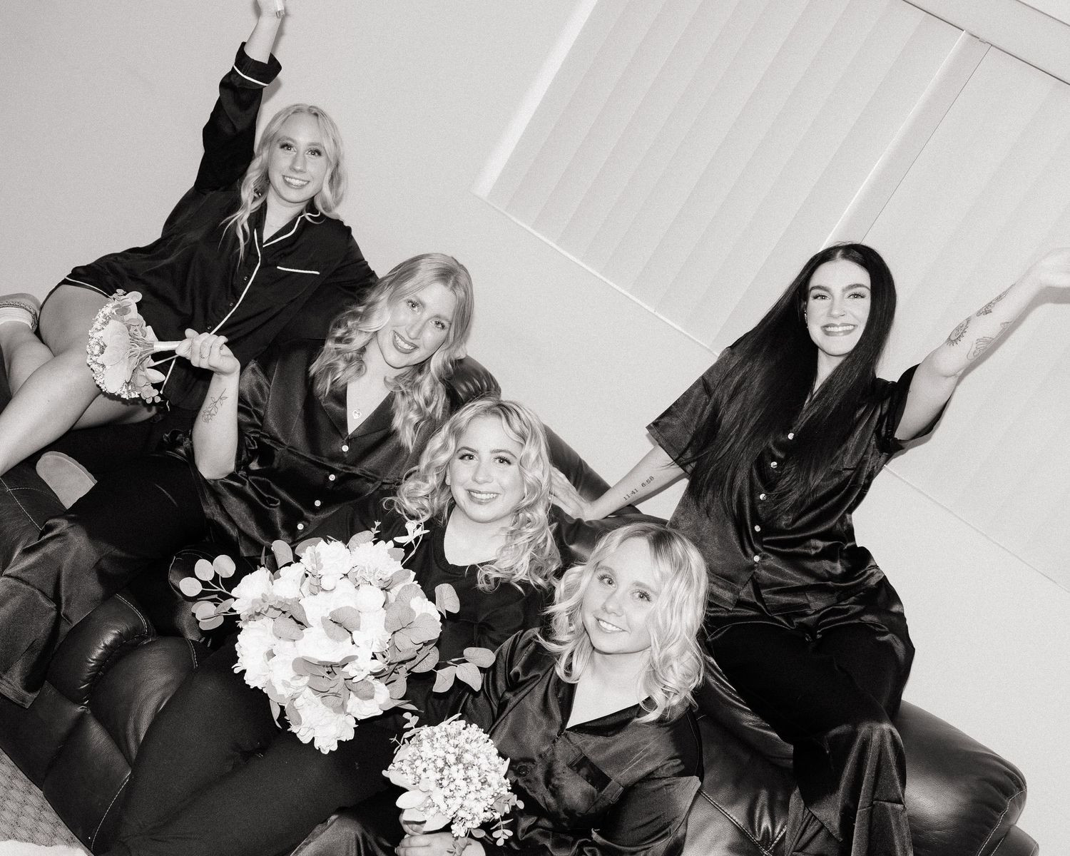 flash photograph of bridesmaids getting ready
