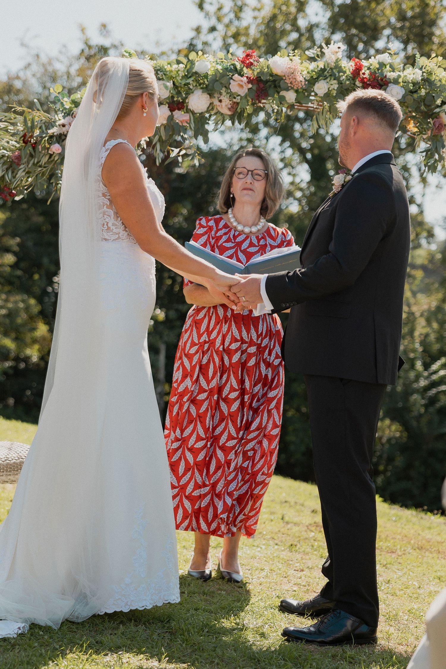 Bride and Groom during outdoors ceremony in South Devon