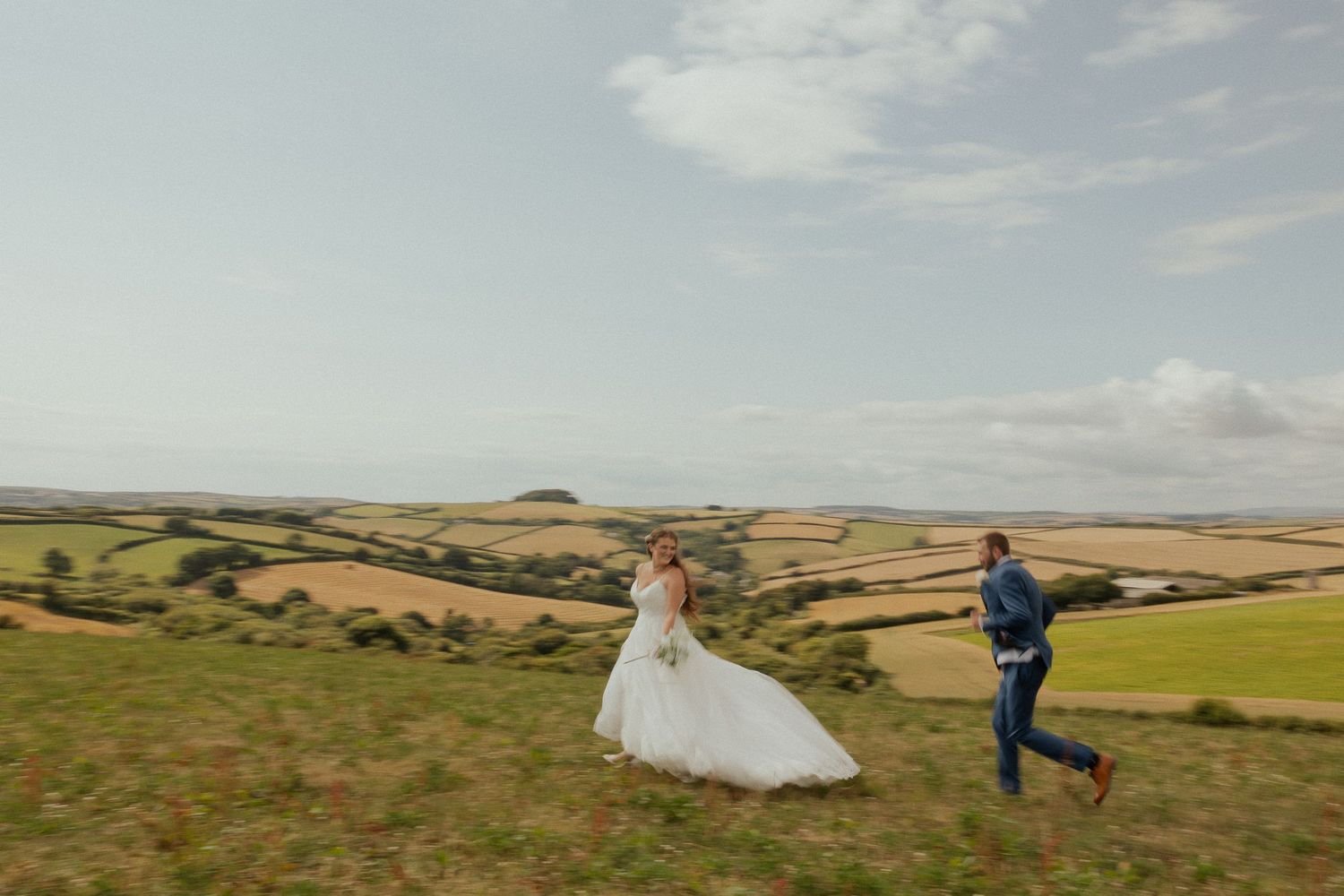 Documentary style wedding in South Devon countryside, couples portraits