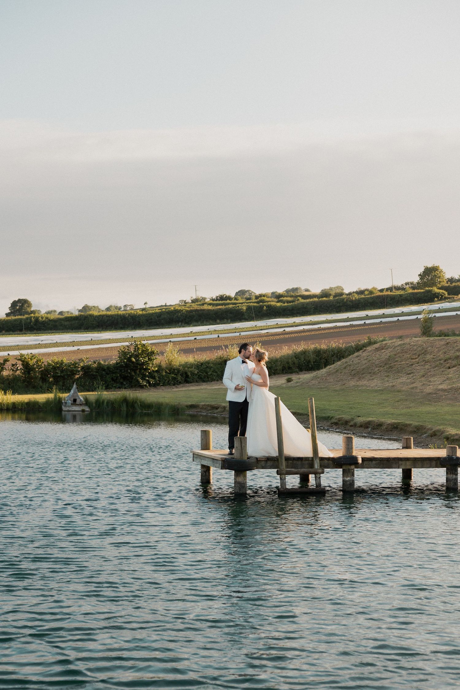 Bride and Groom on Fishing lake in South Devon