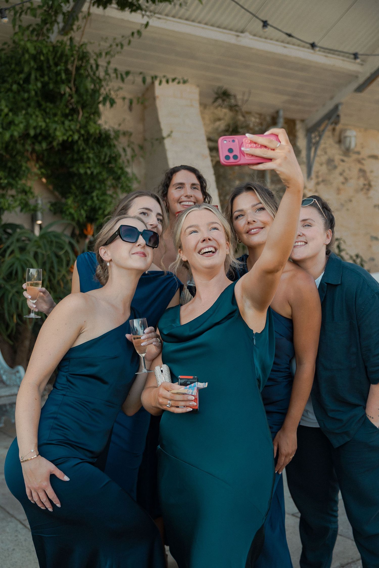 Bridemaids taking a selfie in Cornwall