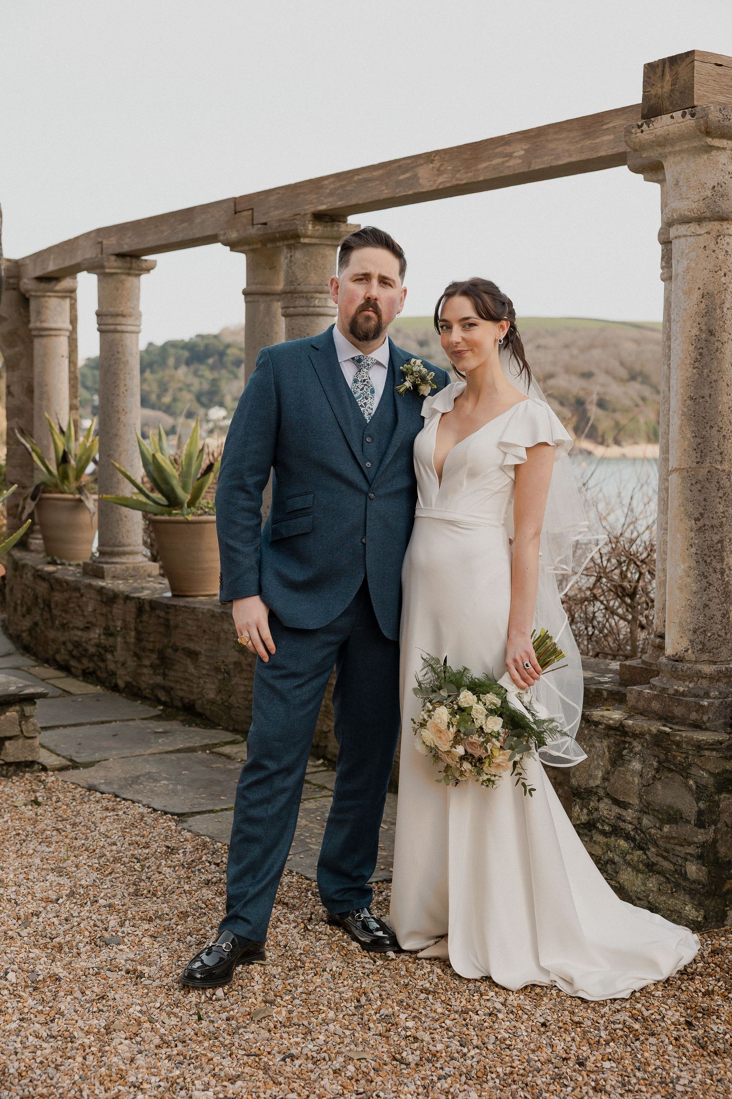 Bride and Groom in The Moult's Gardens in Salcombe