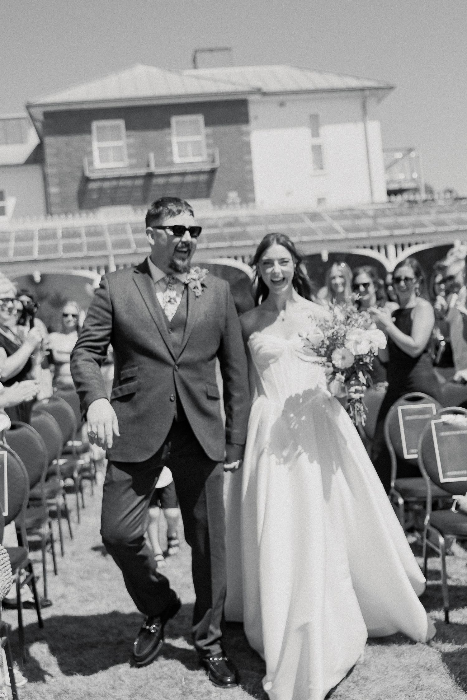 Bride and Groom walking down the aisle in Falmouth Cornwall