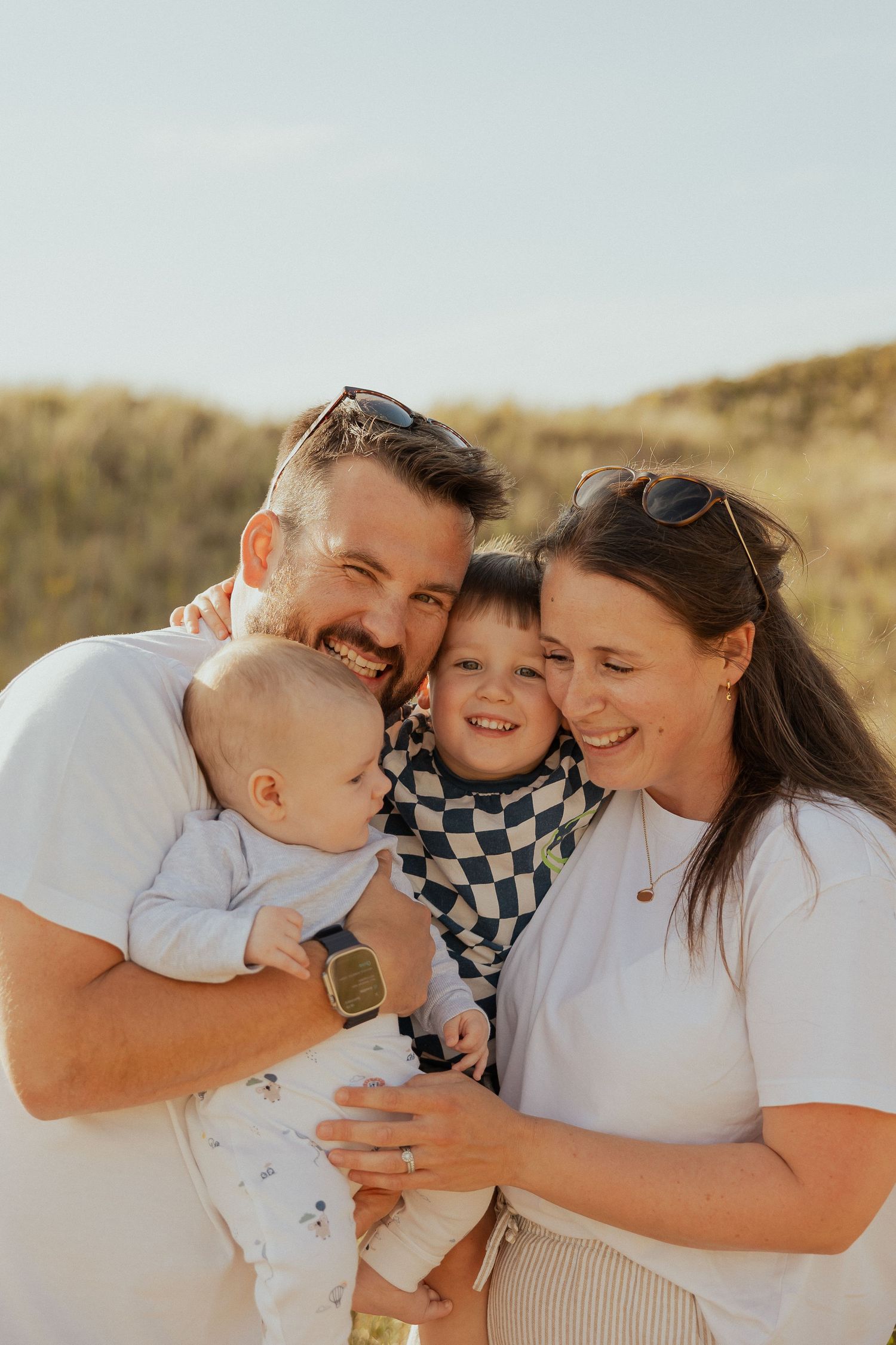 Family group portrait taken on Bantham Beach in South Devon