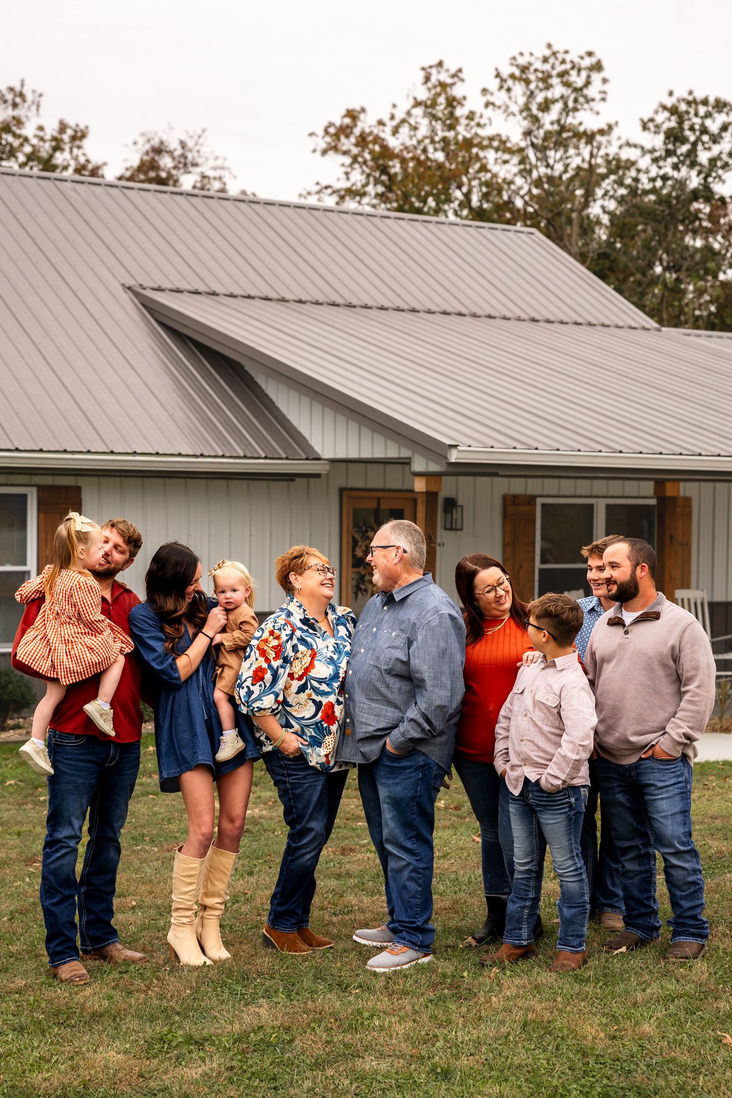 grandparents with children and grand children for extended family photos at their home near Moberly MO