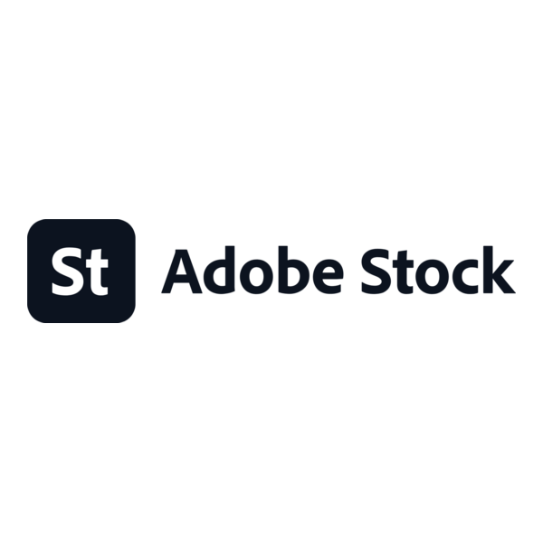 Adobe Stock logo featuring the St icon in a dark rounded square beside bold Adobe Stock text on white background.