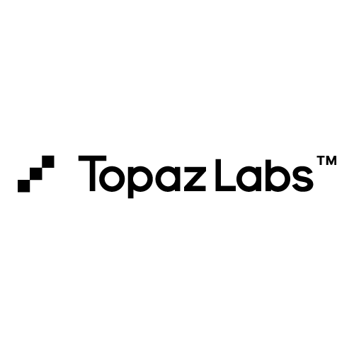 Topaz Labs logo featuring a black geometric icon and bold sans-serif text on a white background.