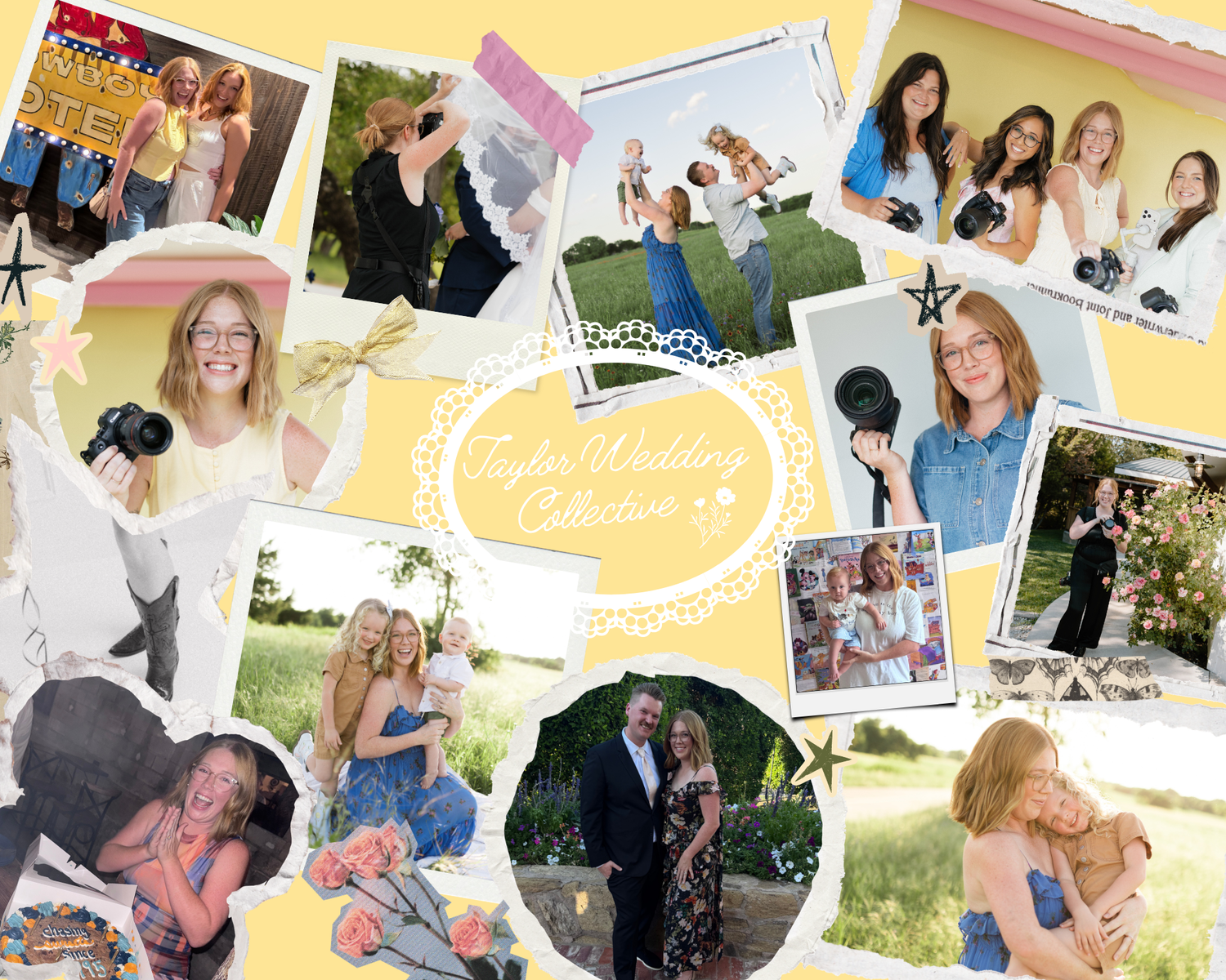 A collage of professional photography showcasing couples, friends, and portraits in various outdoor settings.