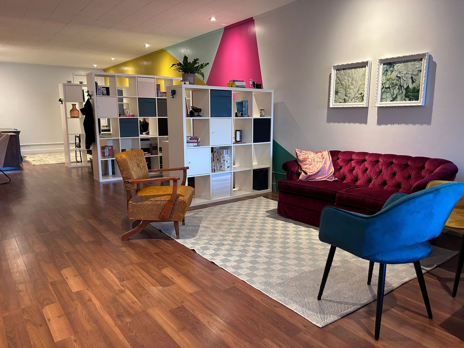 A view of a beautifully designed creative work space.