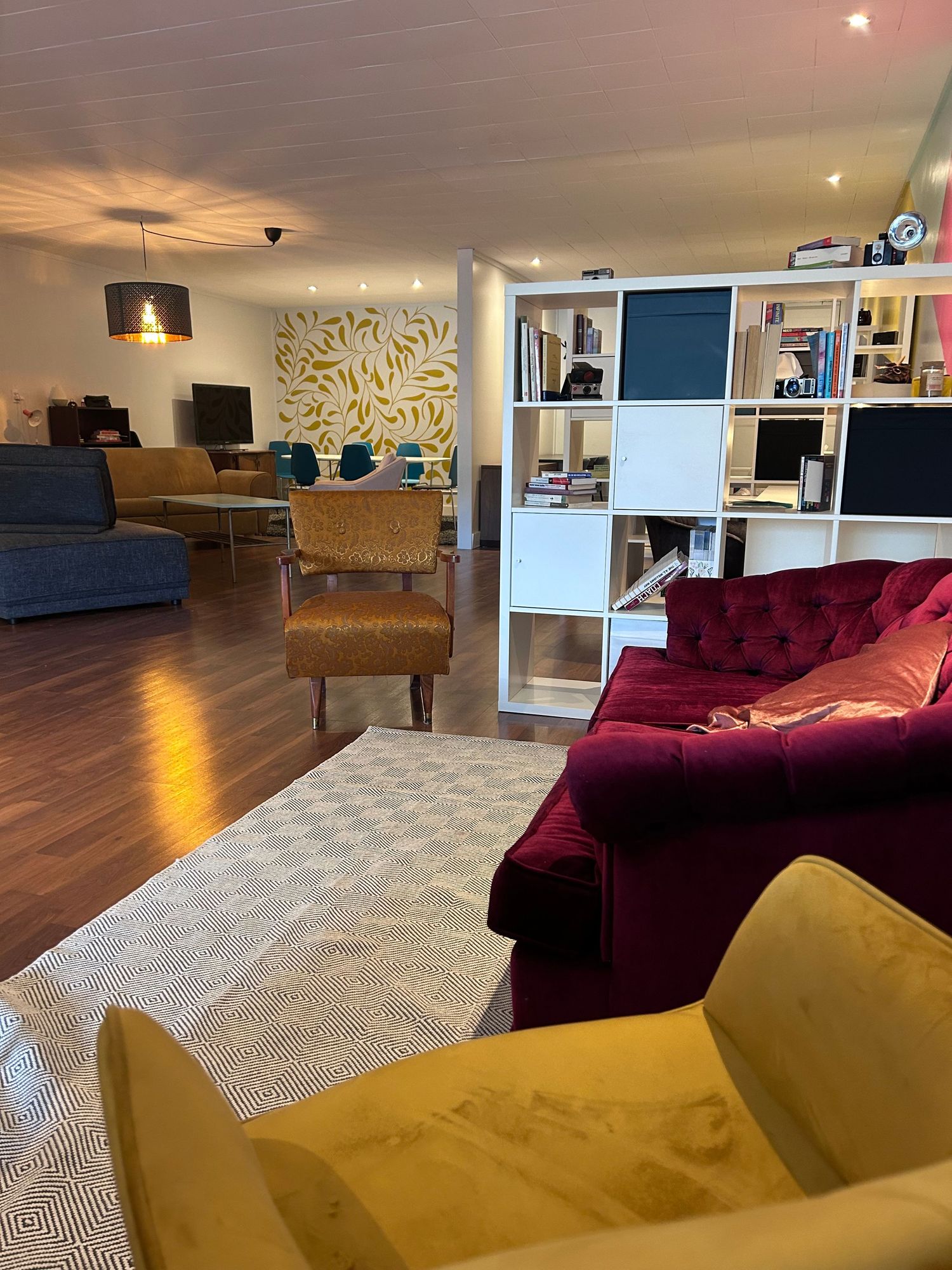 A view of a beautifully designed creative work space.