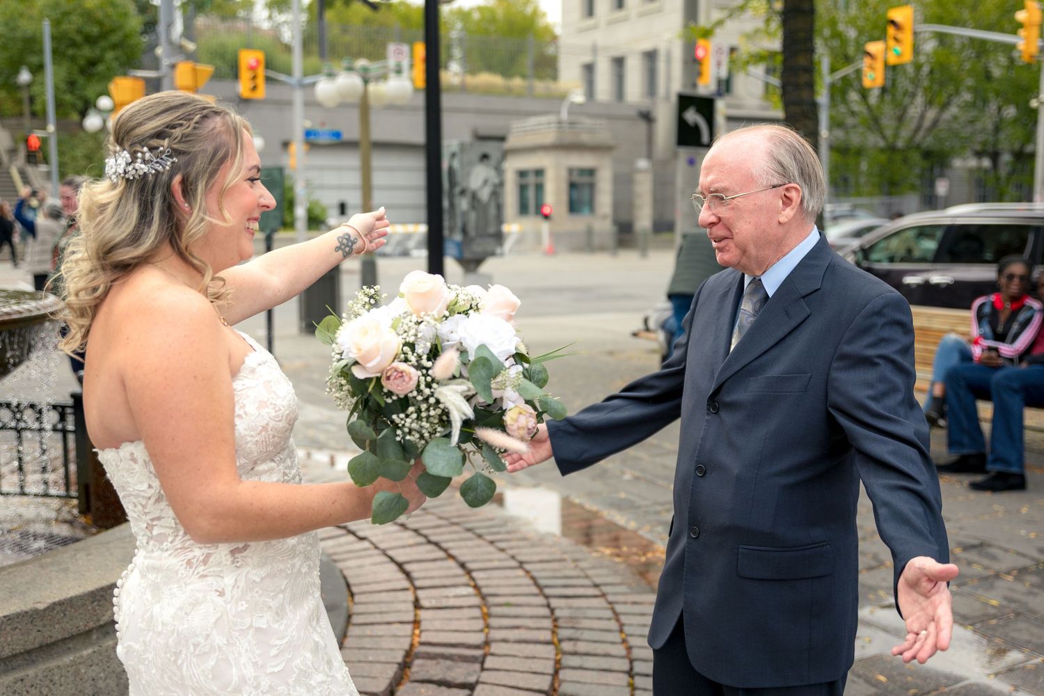 The first look on a wedding day between the Father of the Bride & the Bride. Ottawa Wedding Photographer near me