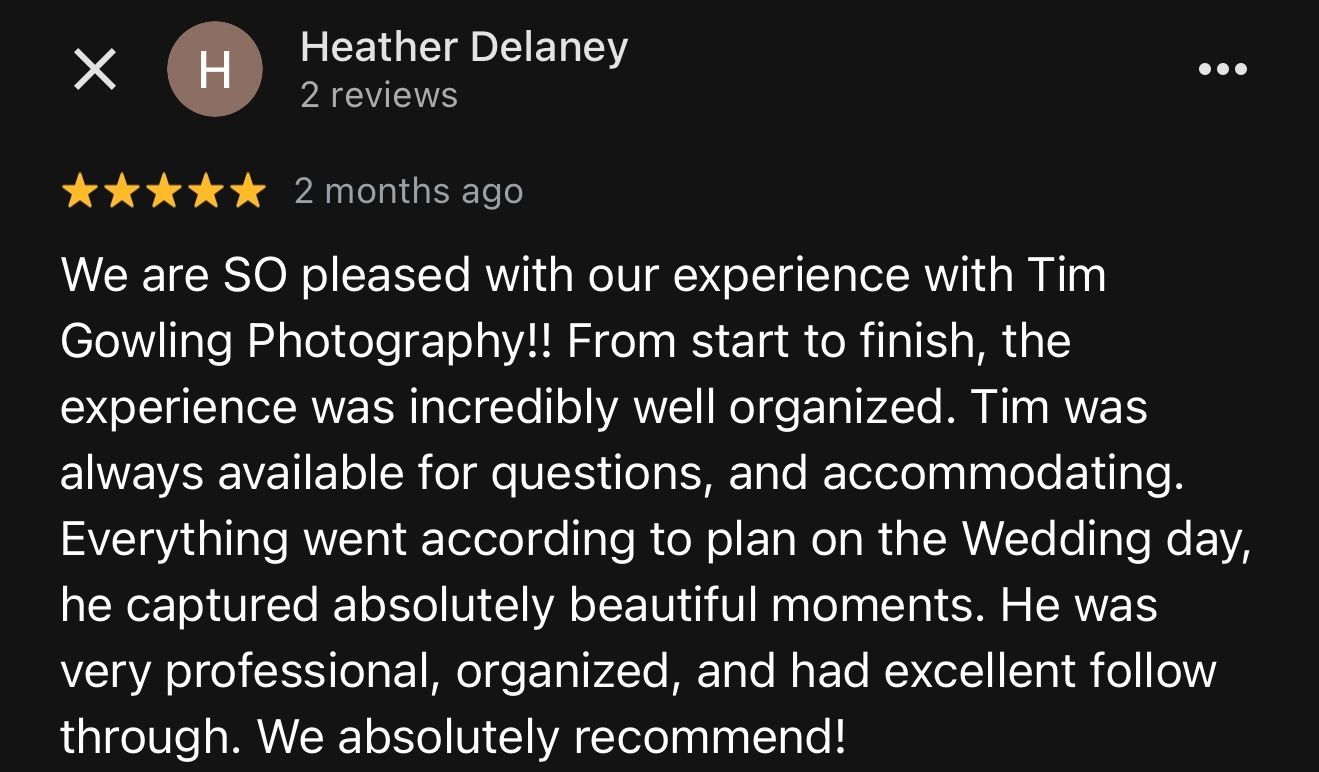 A screenshot of customer reviews showing 5-star ratings and positive testimonials for ottawa photography services.