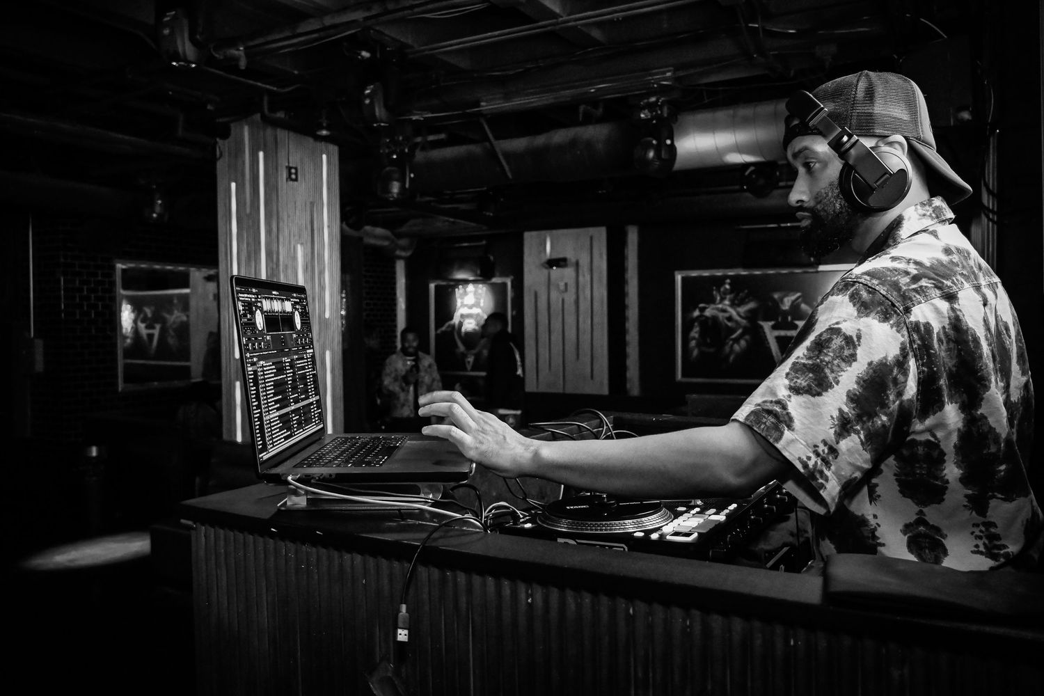 A dark noir-style montage of atmospheric scenes from a film showing shadowy figures and dimly lit interiors.