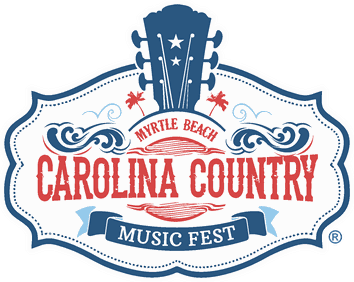 Carolina Country Music Festival logo in navy blue and red colors featuring guitar headstocks and decorative elements.