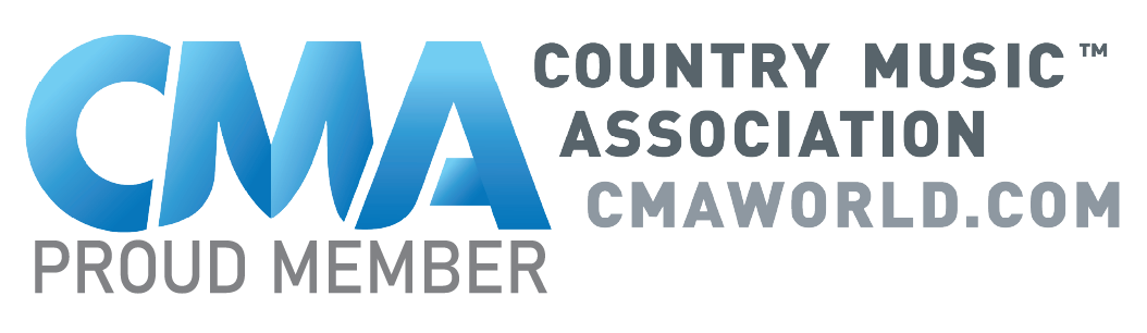 CMA Country Music Association proud member logo with blue gradient text and official website cmaworld.com.