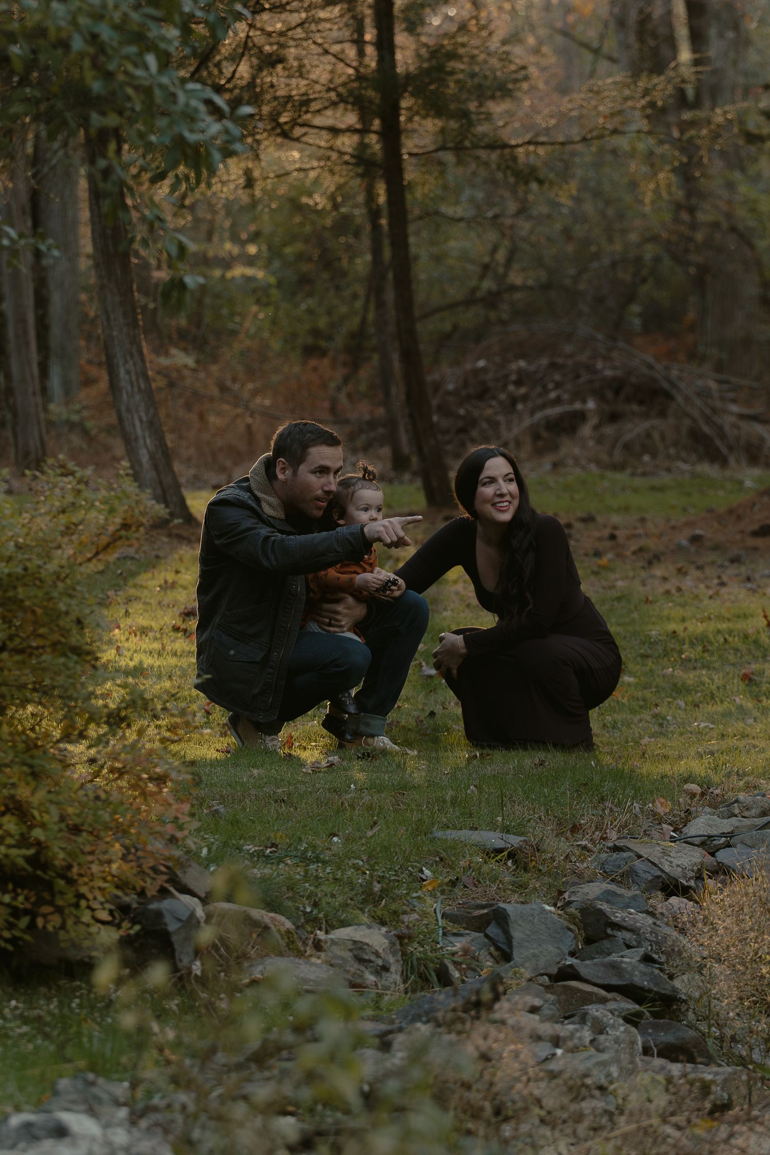 young family admiring nature