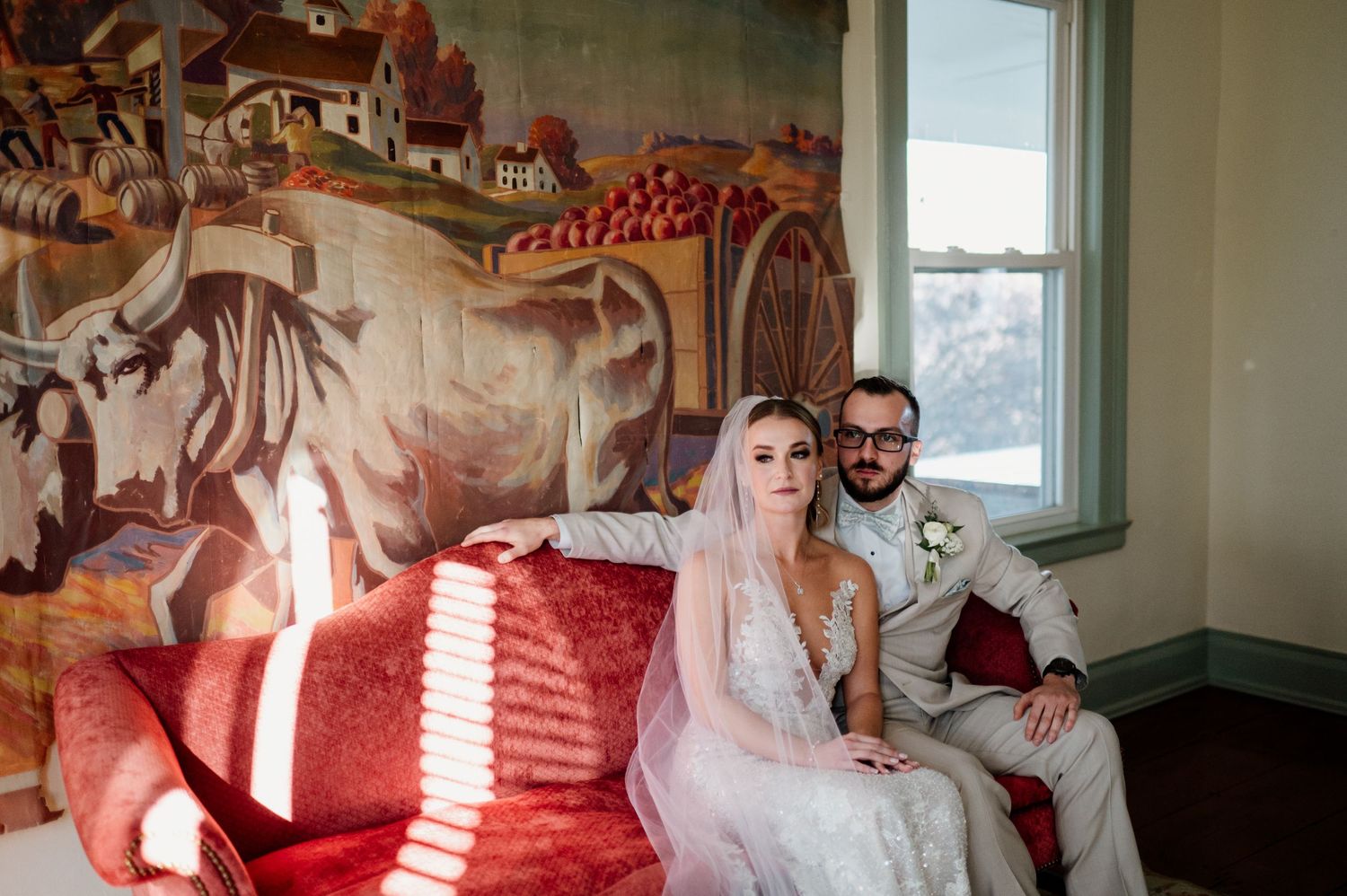 A series of candid wedding day moments captured in warm tones with natural lighting and vintage-inspired decor.