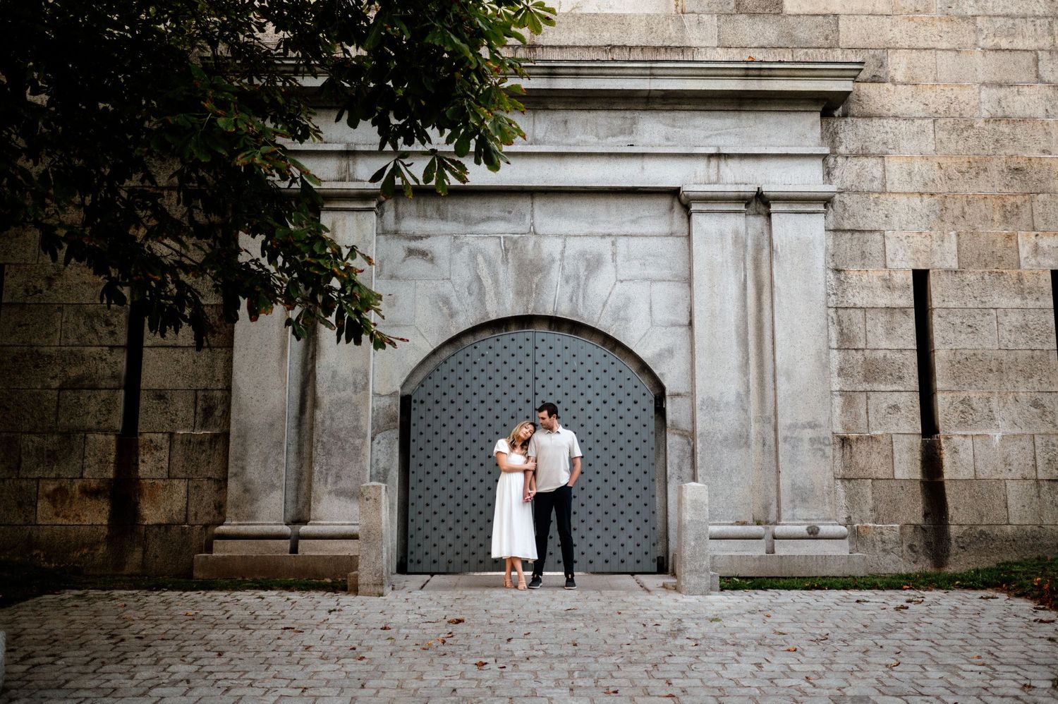 A series of stone wall architectural photos showing a historic building facade.