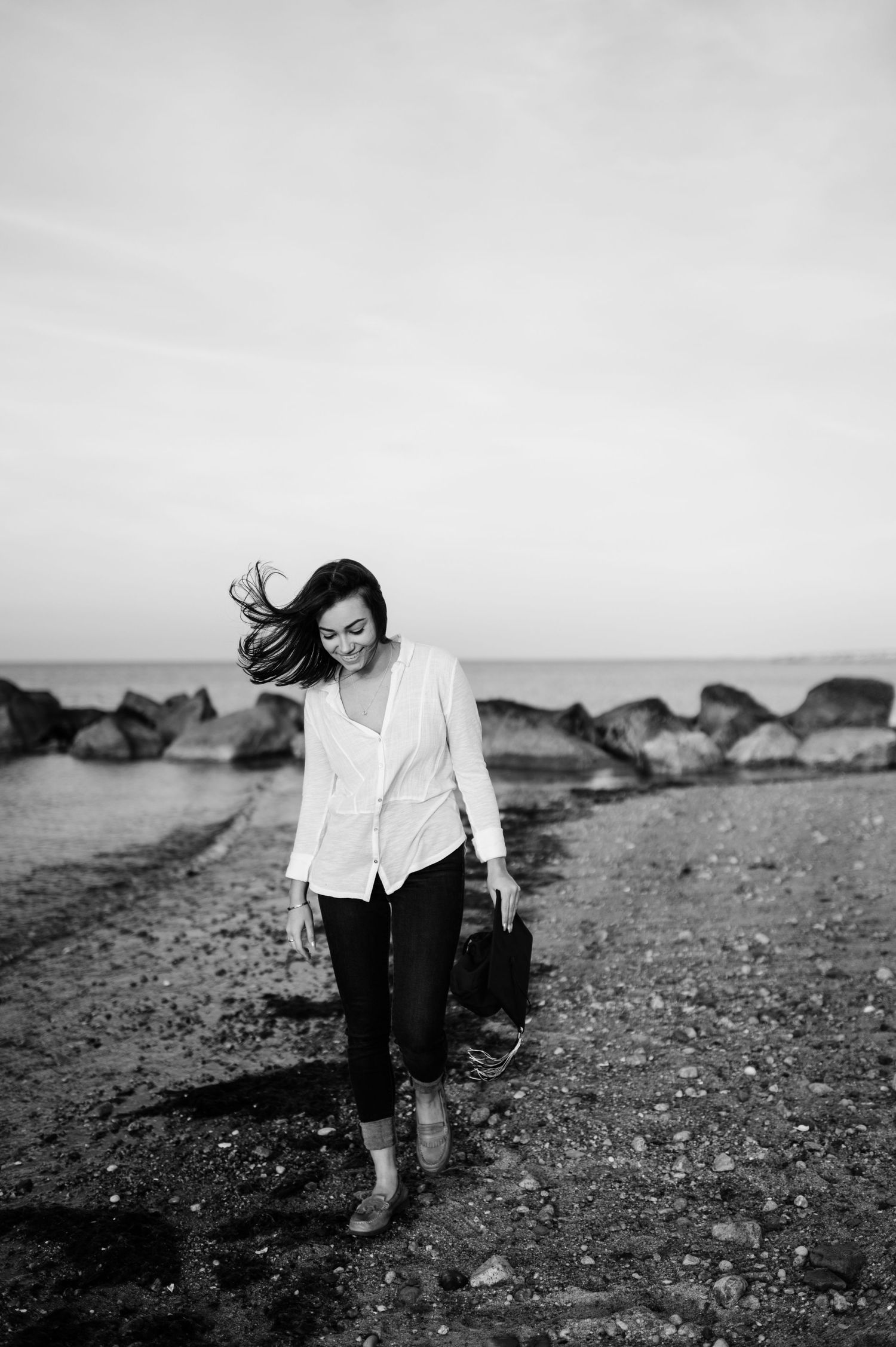 Black and white series of atmospheric shots on rocky terrain in windy conditions.