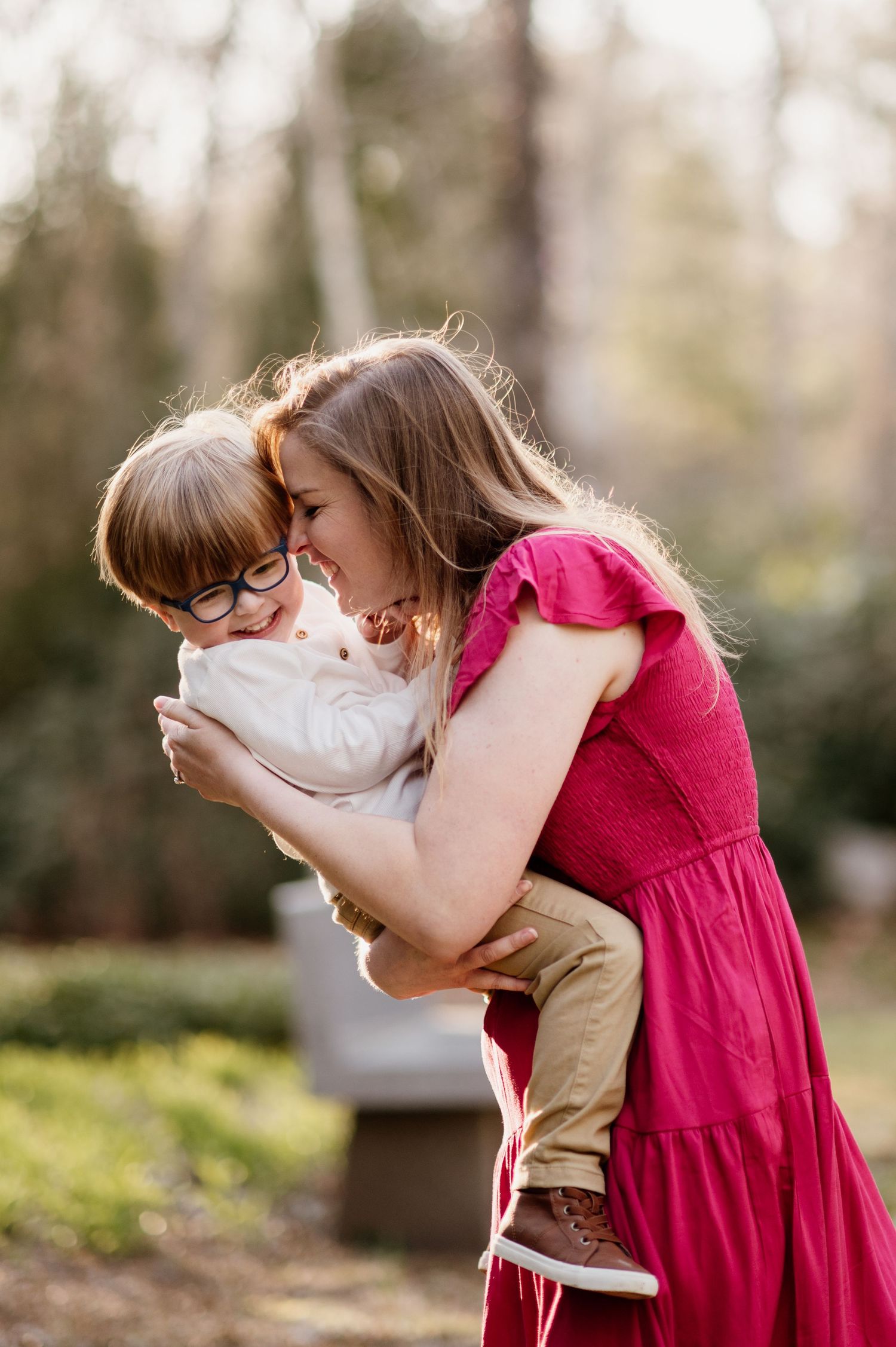 Sweet moments unfold in a series of outdoor photos showing affectionate embraces in natural lighting.