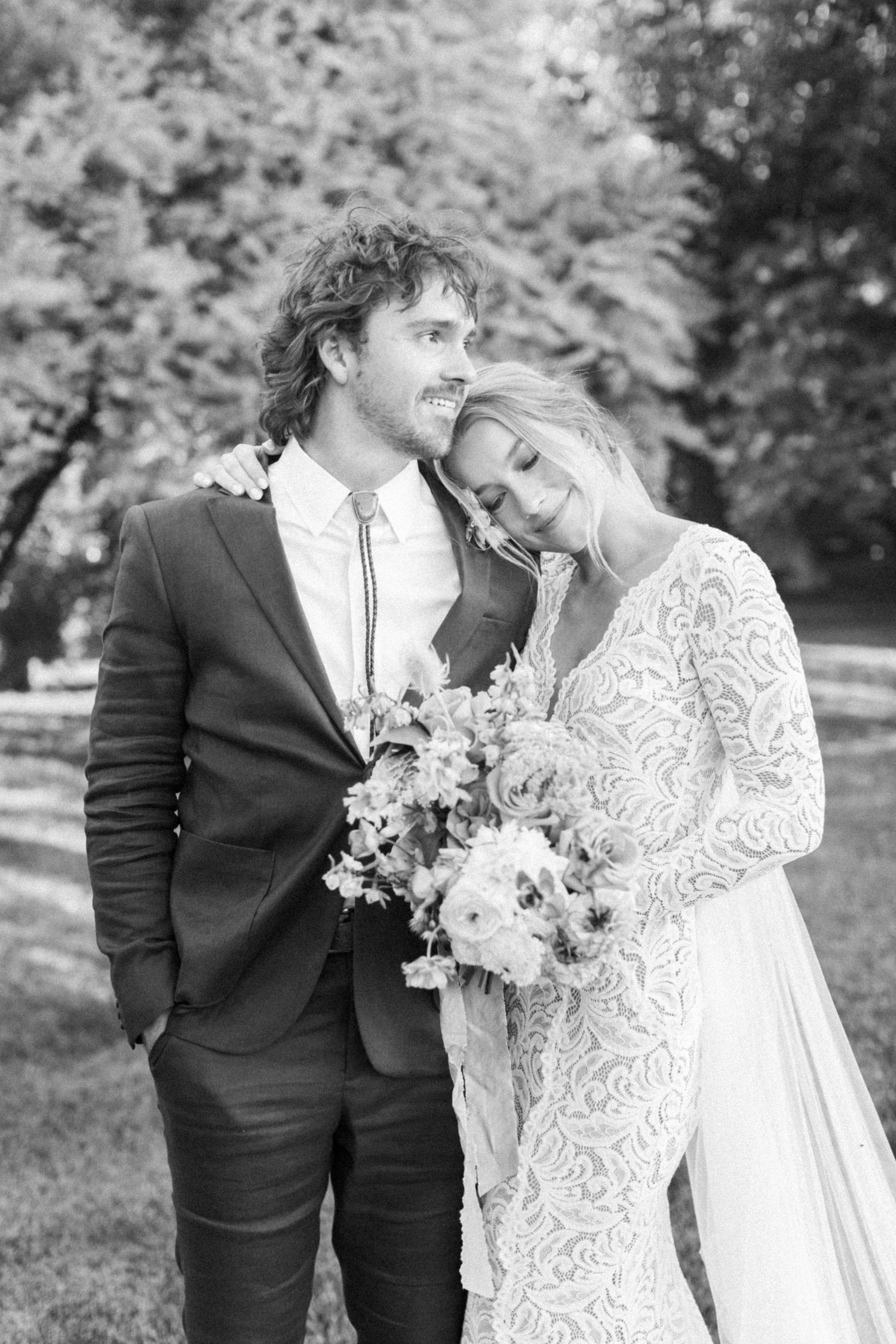 Portrait of bride and groom after ceremony in Marathon, Texas, near Marfa, Texas