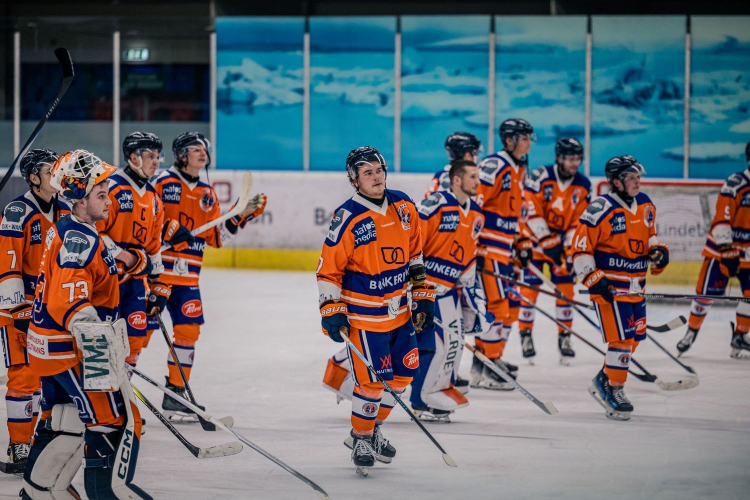 Eindhoven Kemphanen bedanken het publiek na gewonnen ijshockeywedstrijd