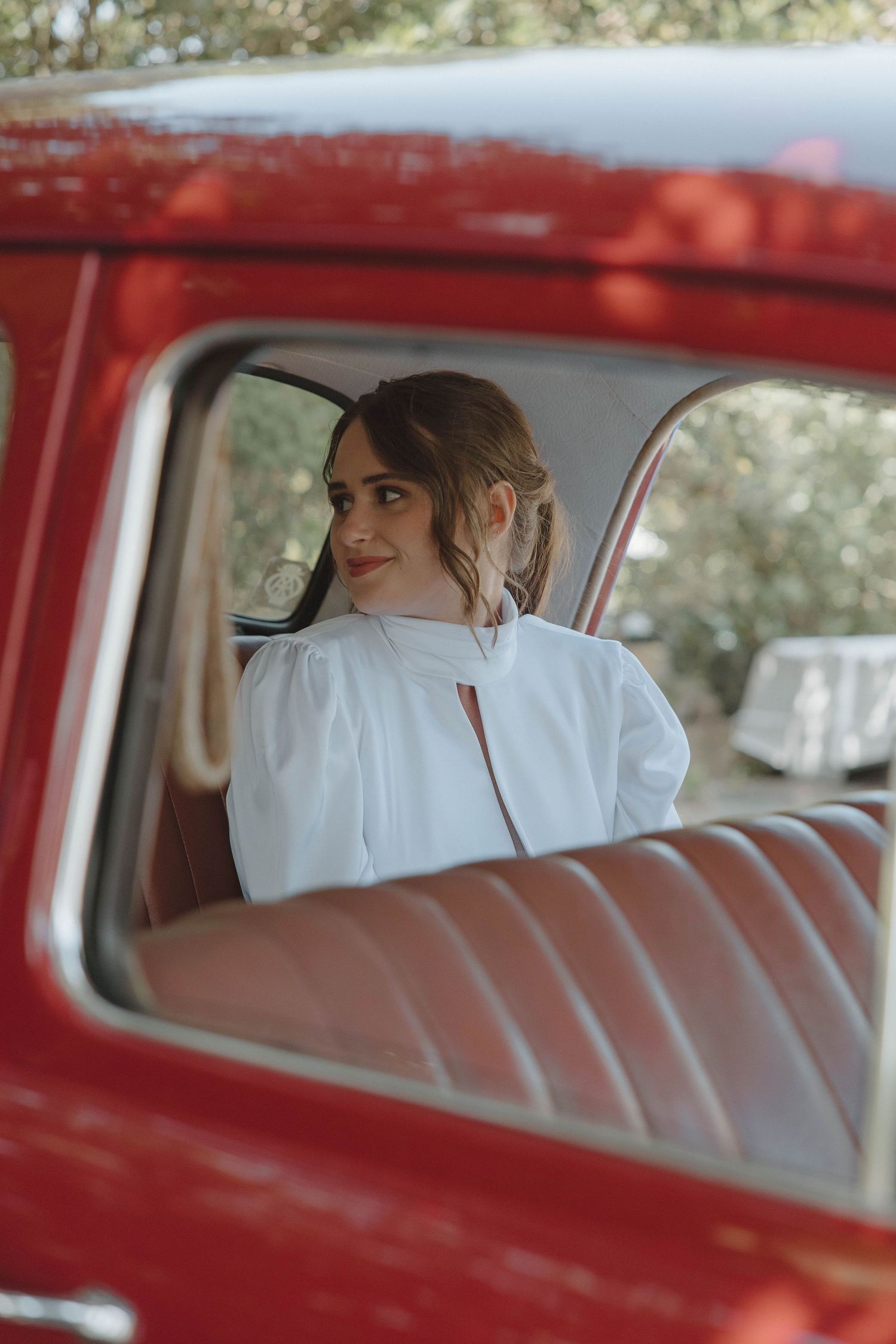 Portrait of bride inside bridal car at wedding in Eastern Cape