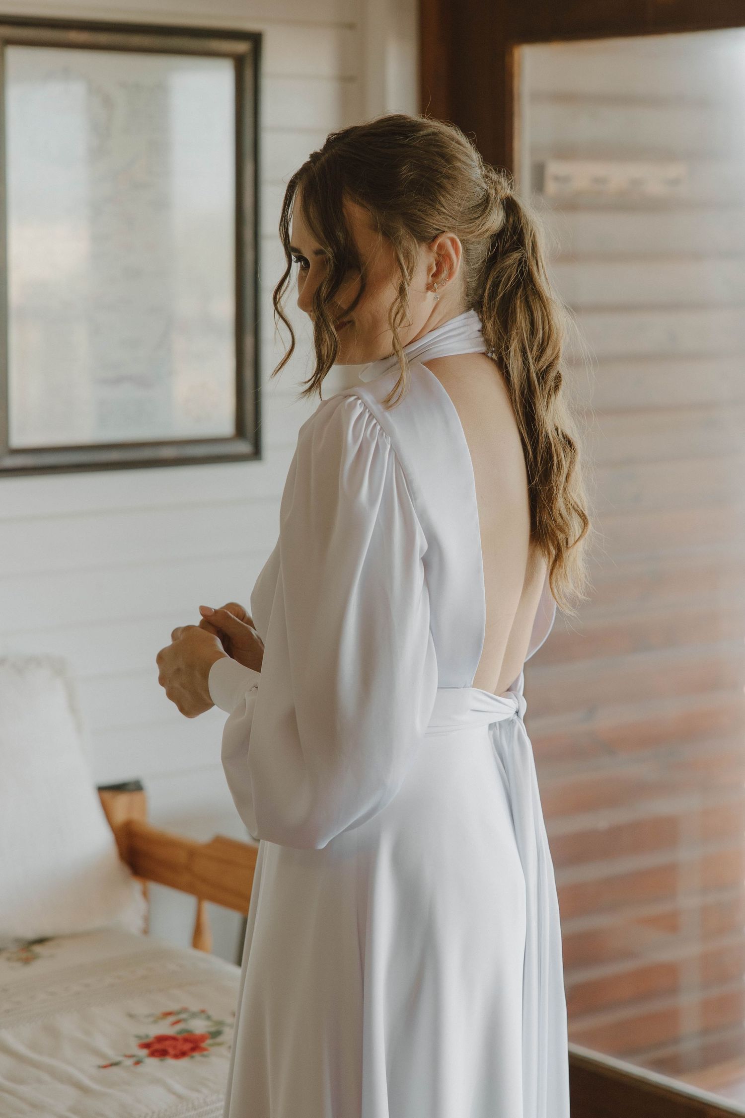 Bridal portraits of bride getting ready