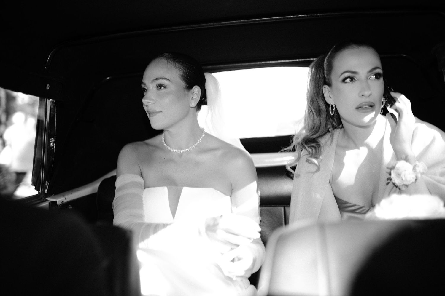A series of black and white candid photographs showing a person in a car interior.