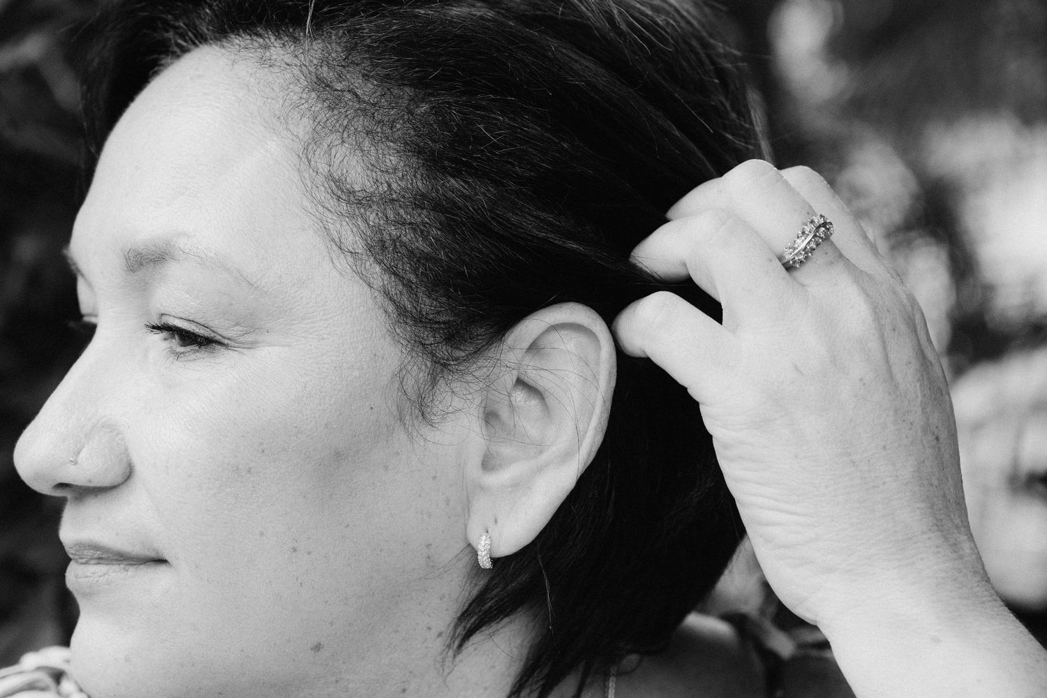 Black and white profile portraits showing different angles and expressions in an artistic photoshoot series.