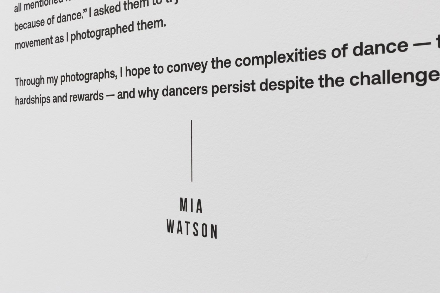 Atmospheric study of artist identity. High-contrast exploration of the written word, naming, and the formal space of a gallery wall.